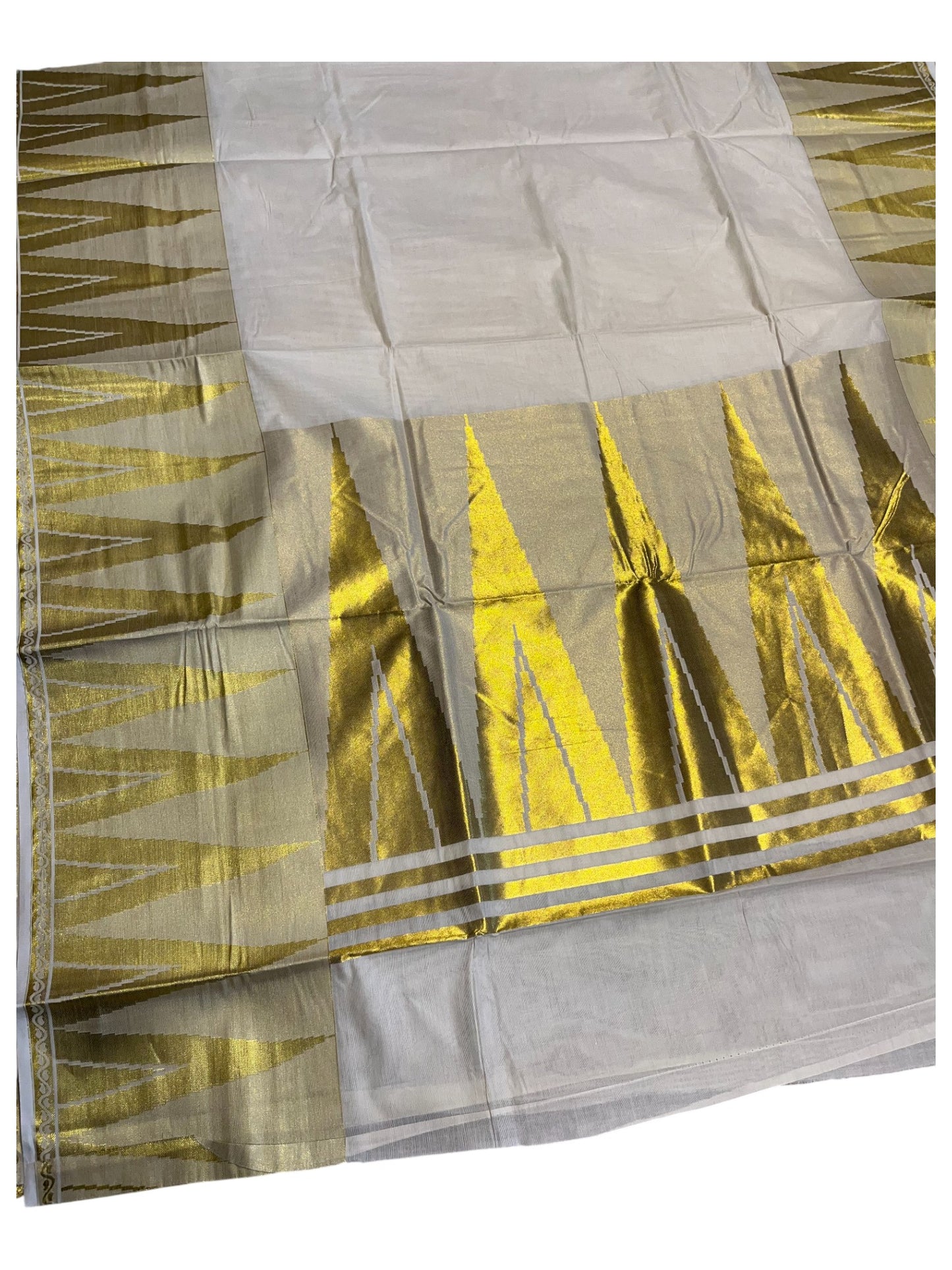 Southloom Pure Cotton Kerala Kasavu Saree with Temple Border