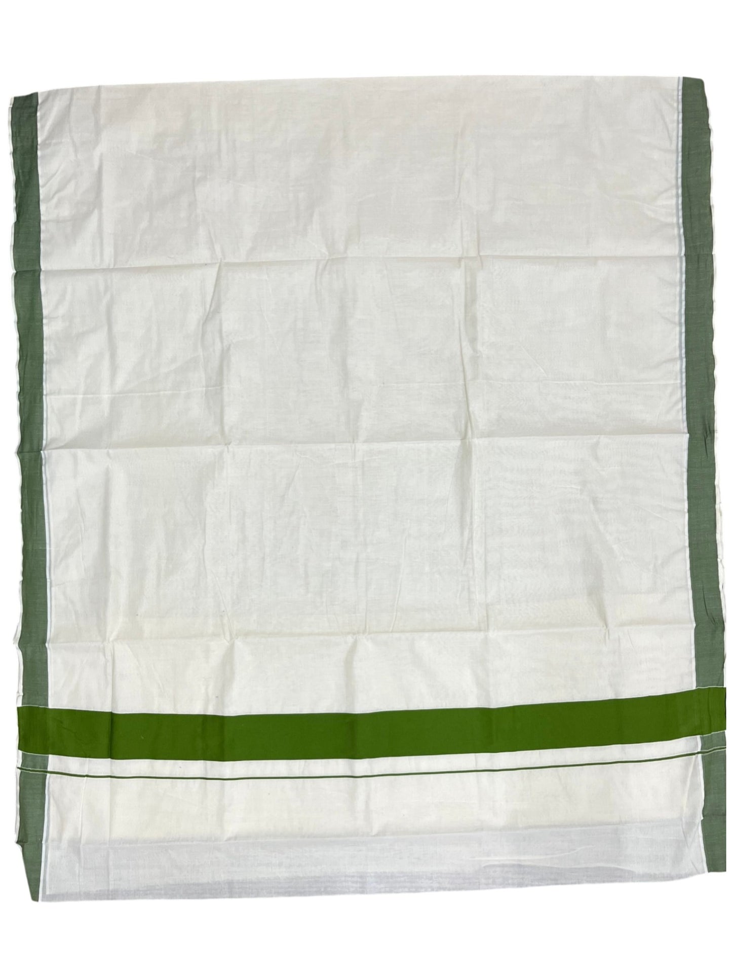 Southloom Pure Cotton Kerala Saree with Olive Green Kasavu Border in 3 inch