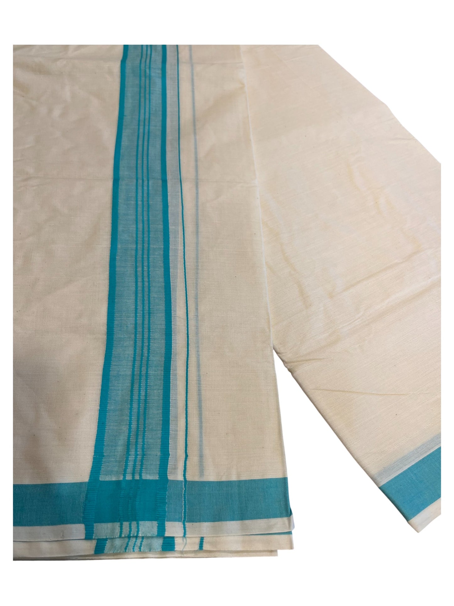 Southloom Pure Cotton  Double Mundu With Blue Border (South Indian Kerala Dhoti)