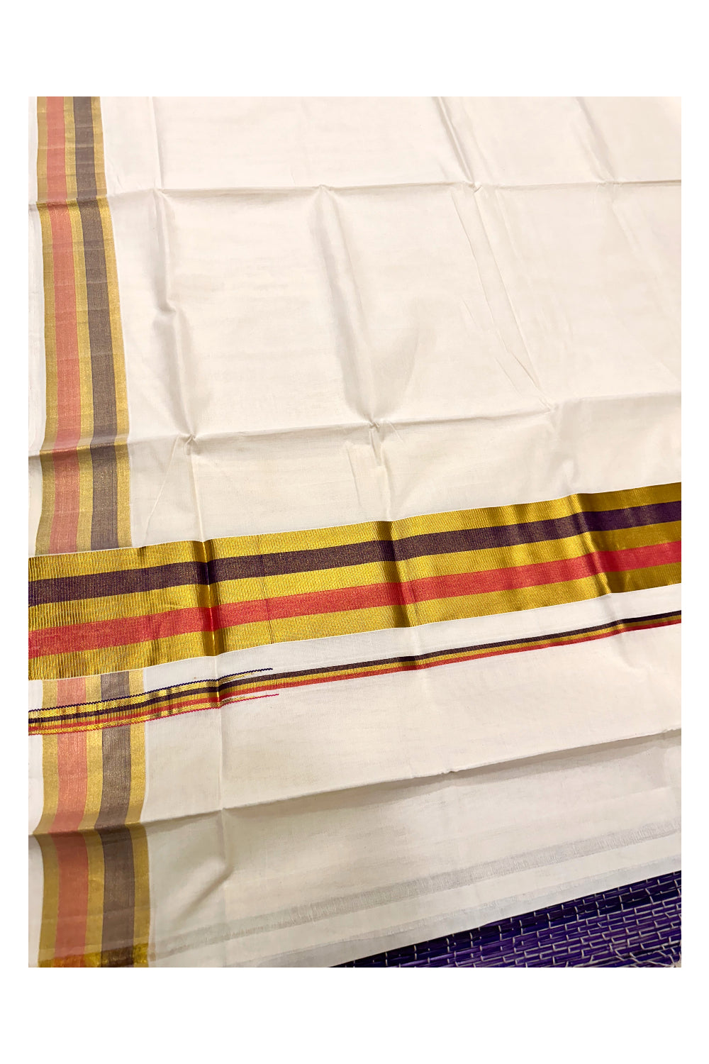 Southloom Premium Handloom Kerala Saree with Purple Red and Kasavu Border