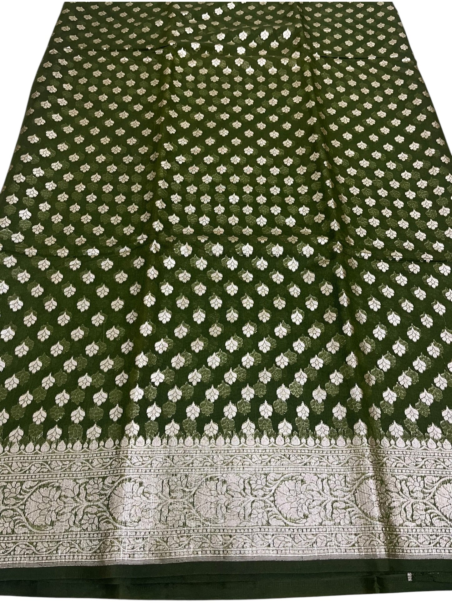 Southloom Cotton Banarasi Silk Saree with Woven Work on Body and Borders (Green)