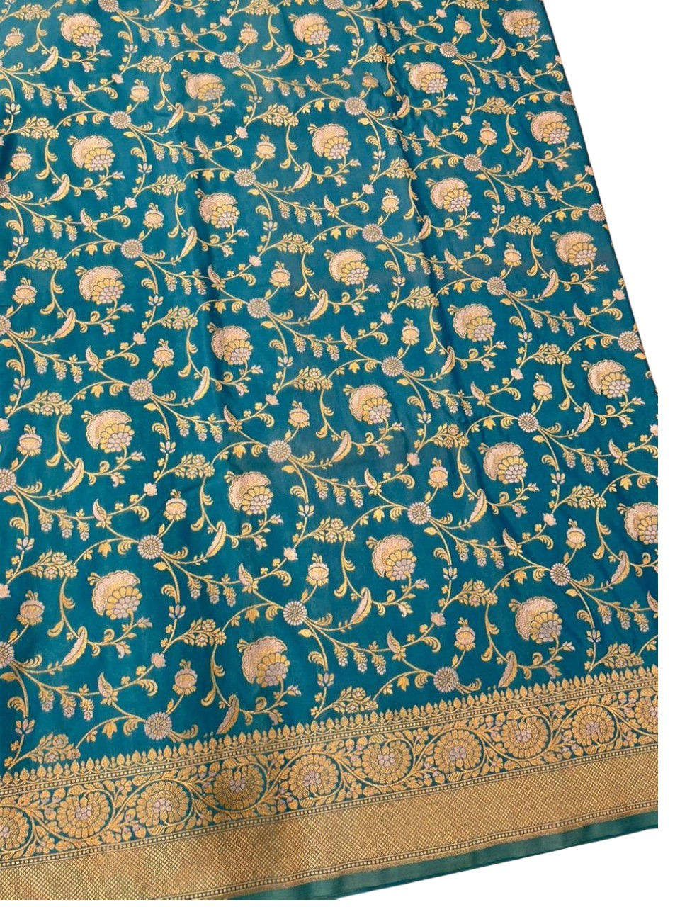 Southloom Pure Banarasi Silk Saree with Woven Work on Body and Borders (Blue)