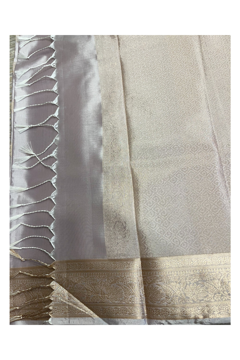 Southloom Semi Silk Saree In Beige With Woven Zari Borders And Butta Work Across Body