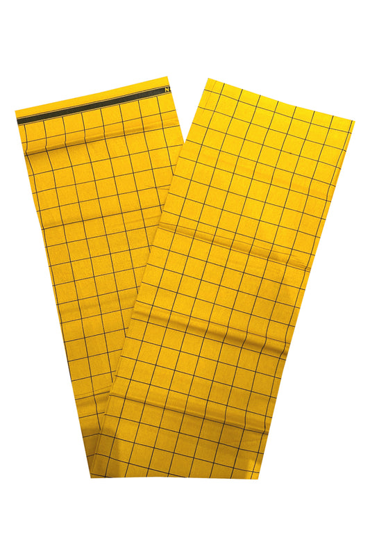 Southloom Yellow Check Design Single Mundu / Lungi (South Indian Kerala Dhoti)