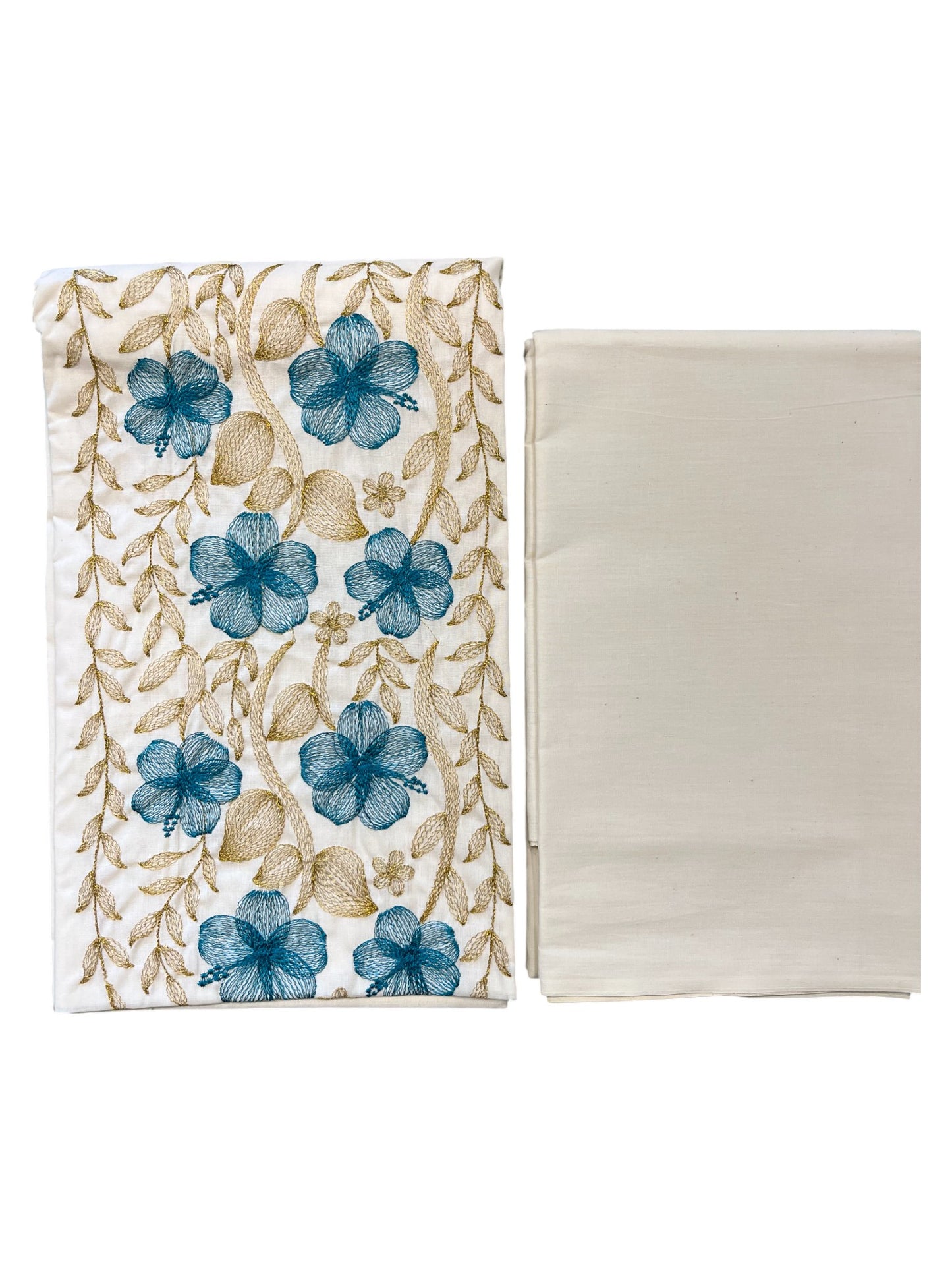 Southloom™ Cotton Churidar Salwar Suit Material with  Blue Embroidery Work (include Lines Shawl / Dupatta)