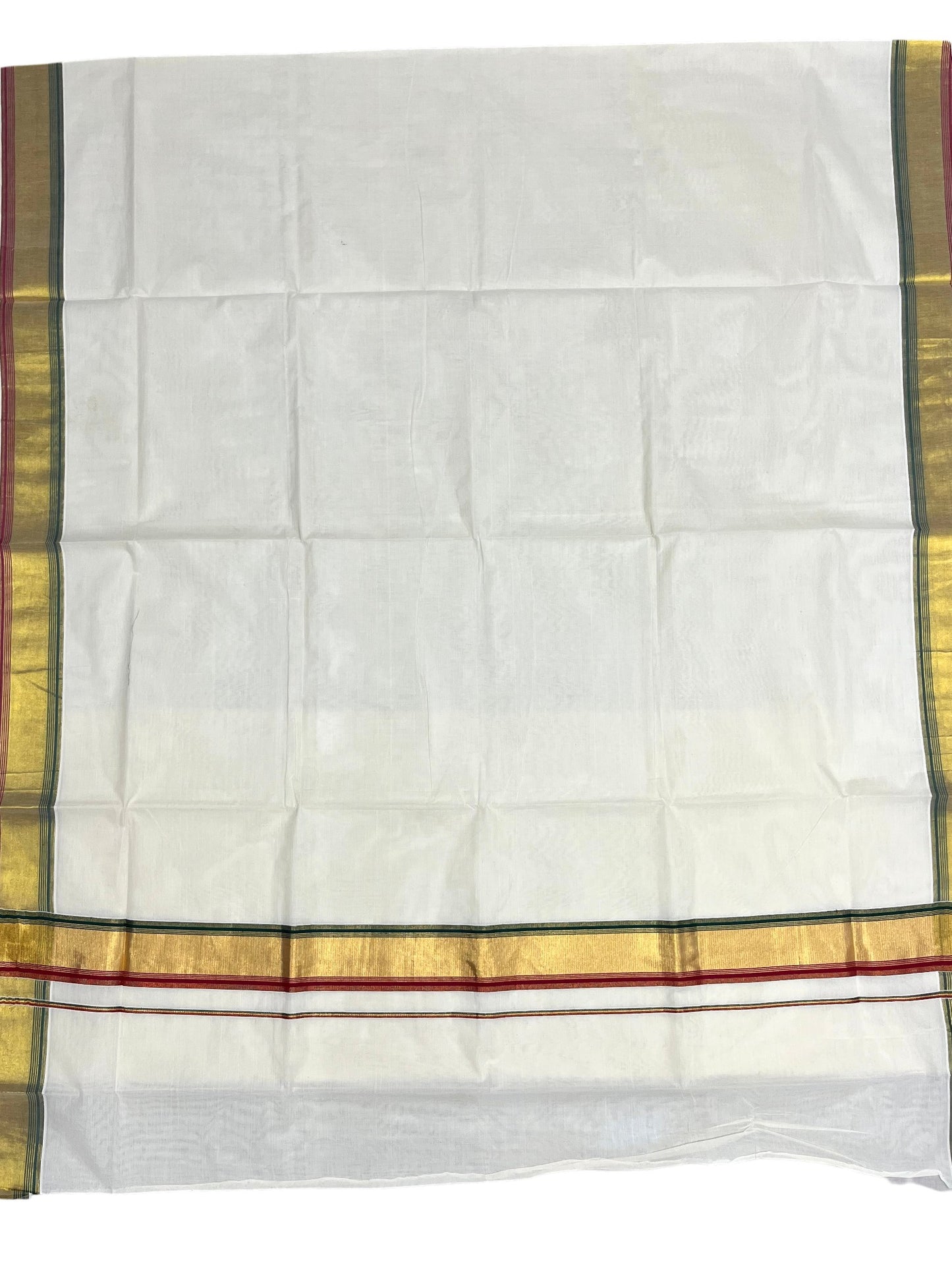 Southloom Kerala Cotton Kasavu Saree with Dark Green And Maroon Border