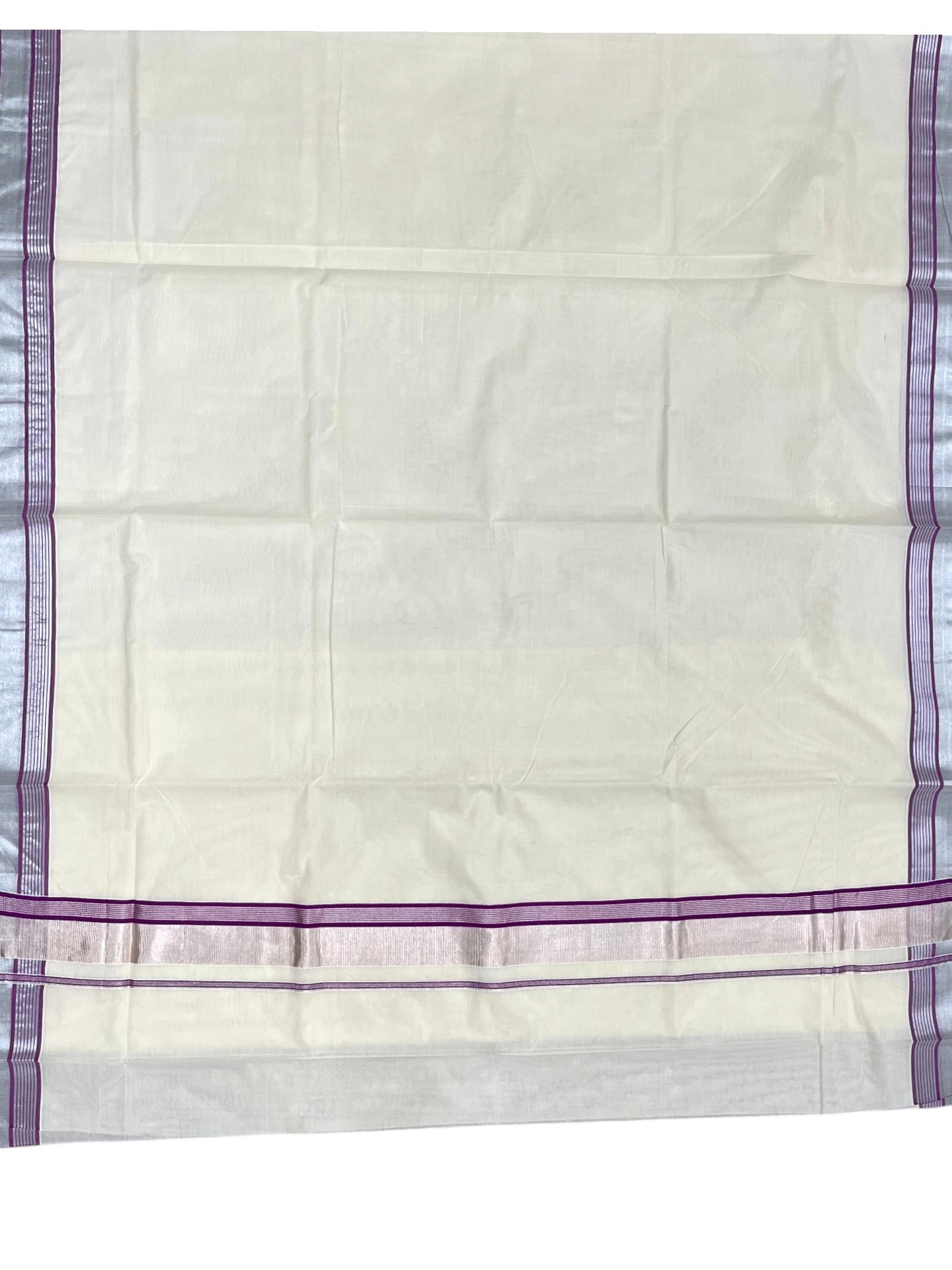 Southloom Kerala Pure Cotton Saree with Silver Kasavu and Magenta Border
