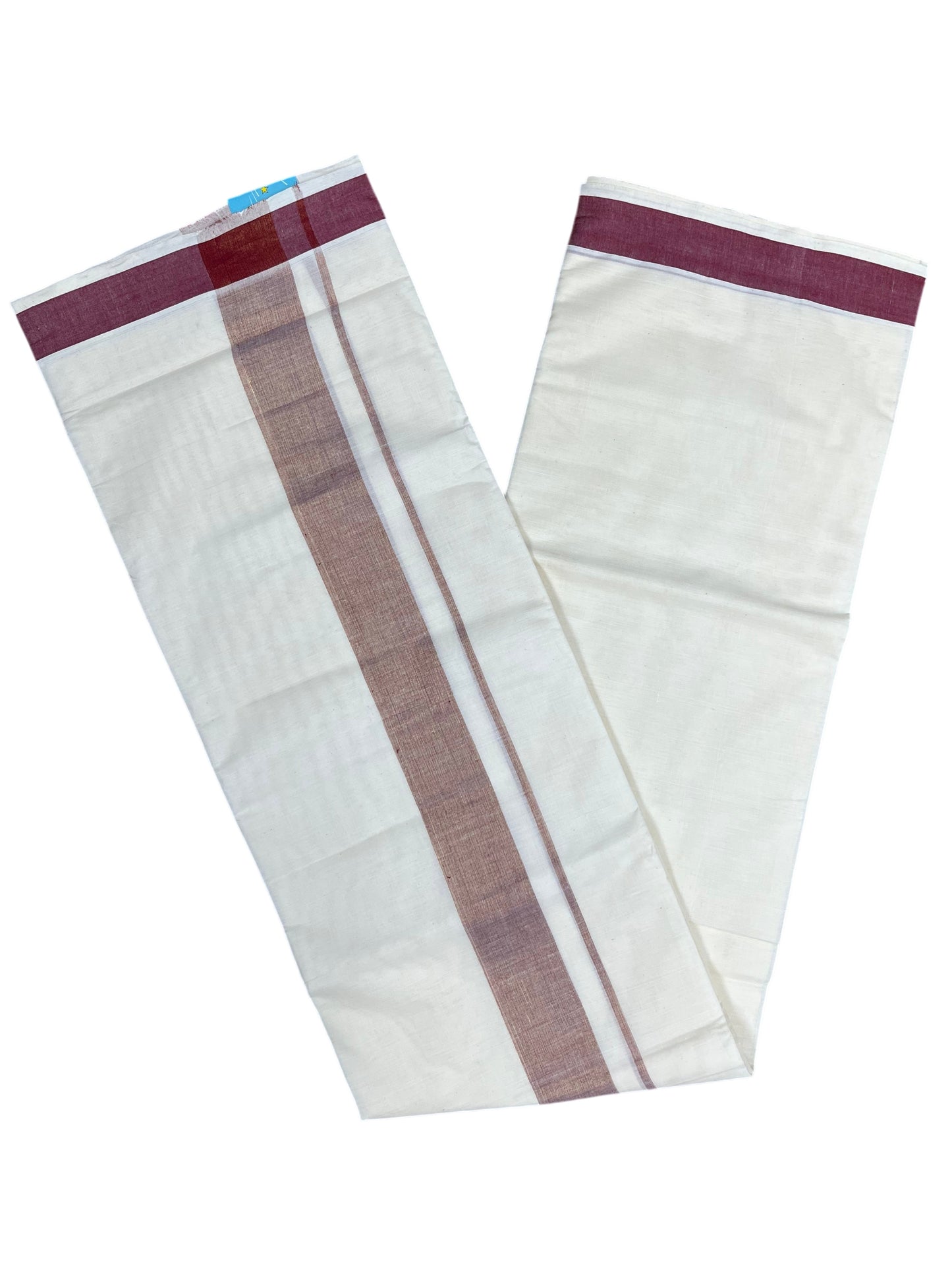 Southloom Kerala Pure Cotton Double Mundu with Maroon Border (South Indian Kerala Dhoti)