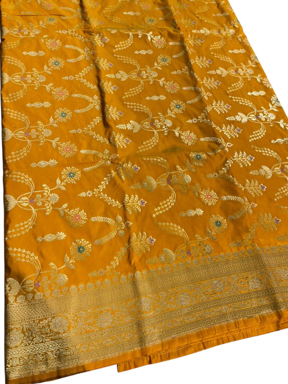 Southloom Pure Banarasi Silk Saree with Woven Work on Body and Borders (Yellow)