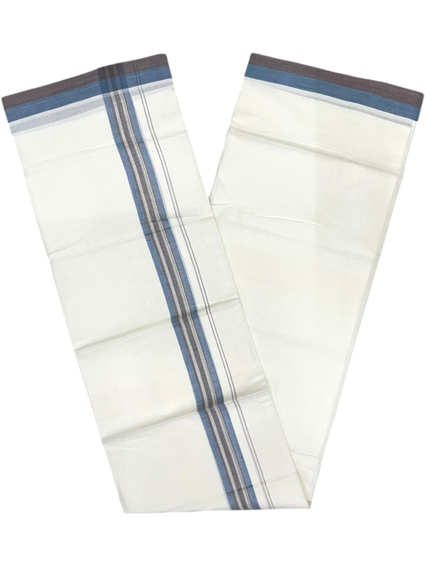 Southloom Pure Cotton Mundu with Blue Border (South Indian Kerala Dhoti)