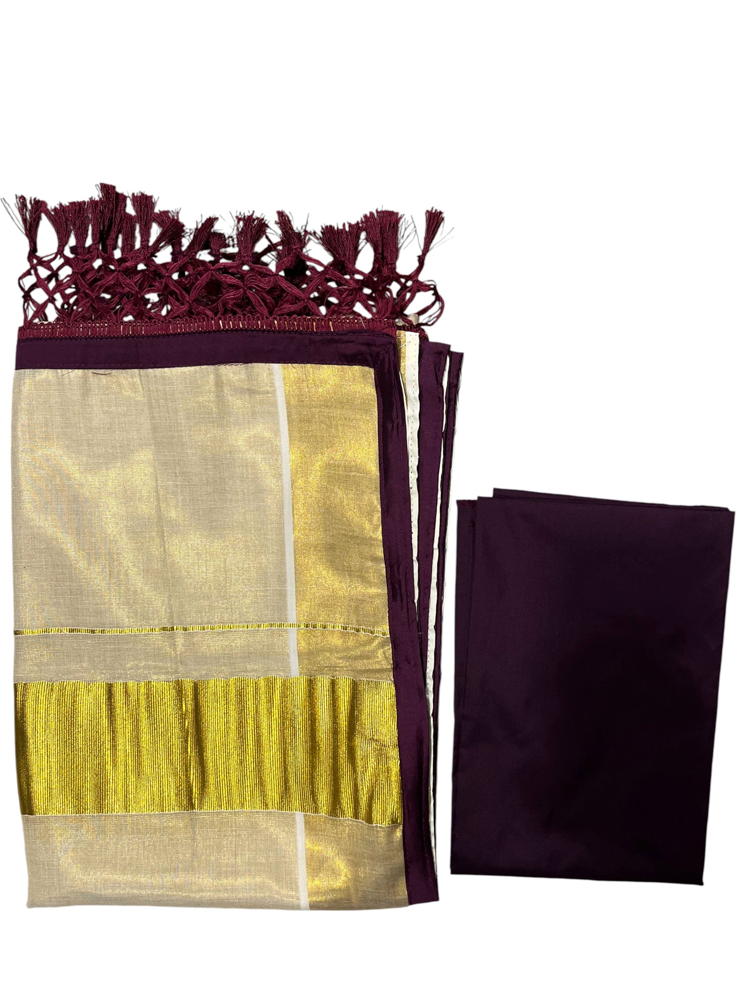 Southloom Semi Stitched Tissue Dhavani Set with Pavada and Maroon Blouse Piece