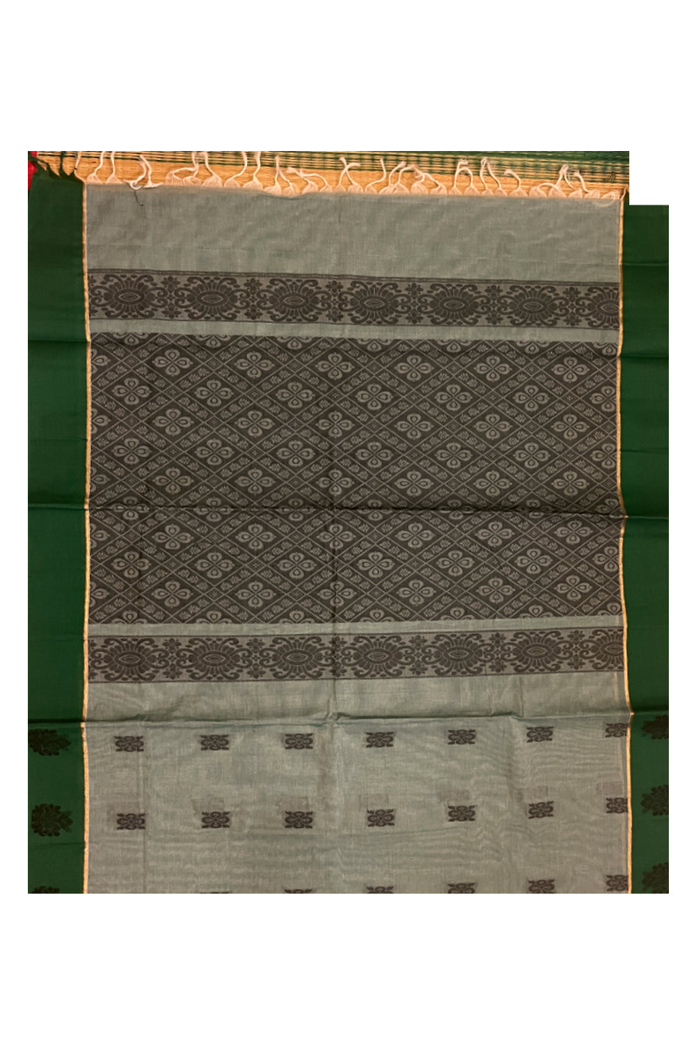 Southloom Cotton Green Saree with Woven Butta Works on Body