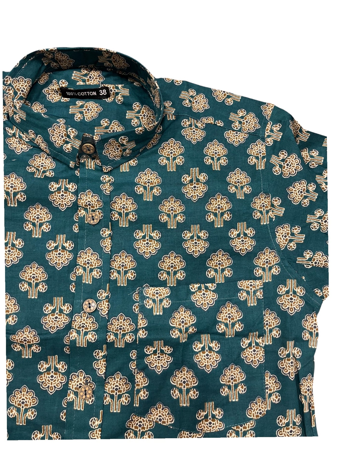 Southloom Jaipur Pure Cotton Block Printed Shirt for Men (Medium)