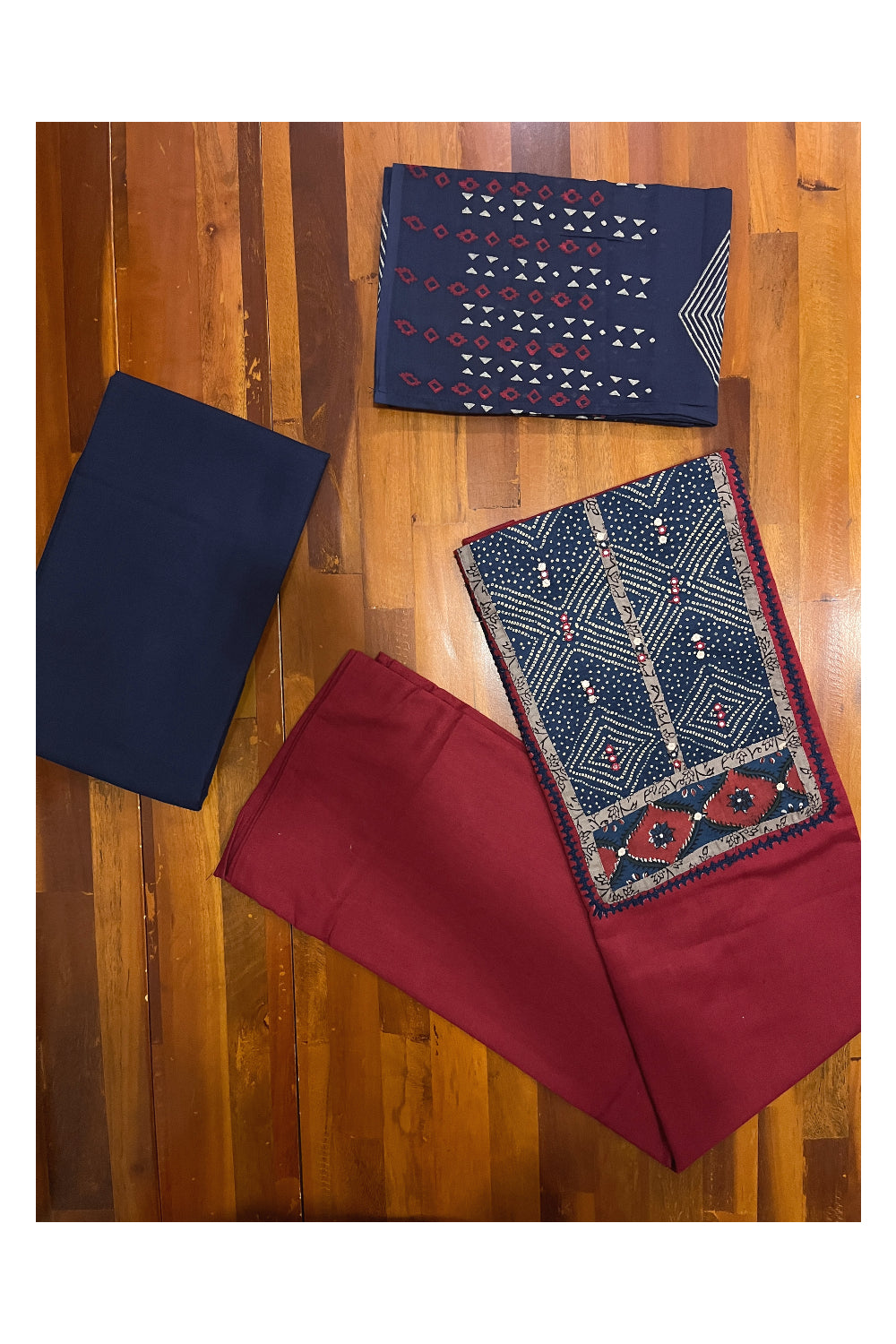Southloom™ Cotton Churidar Salwar Suit Material in Maroon with Blue Prints