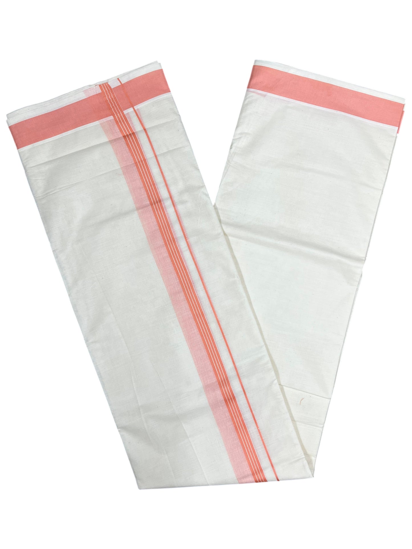 Southloom Pure Cotton Mundu with Peach Border (South Indian Kerala Dhoti)