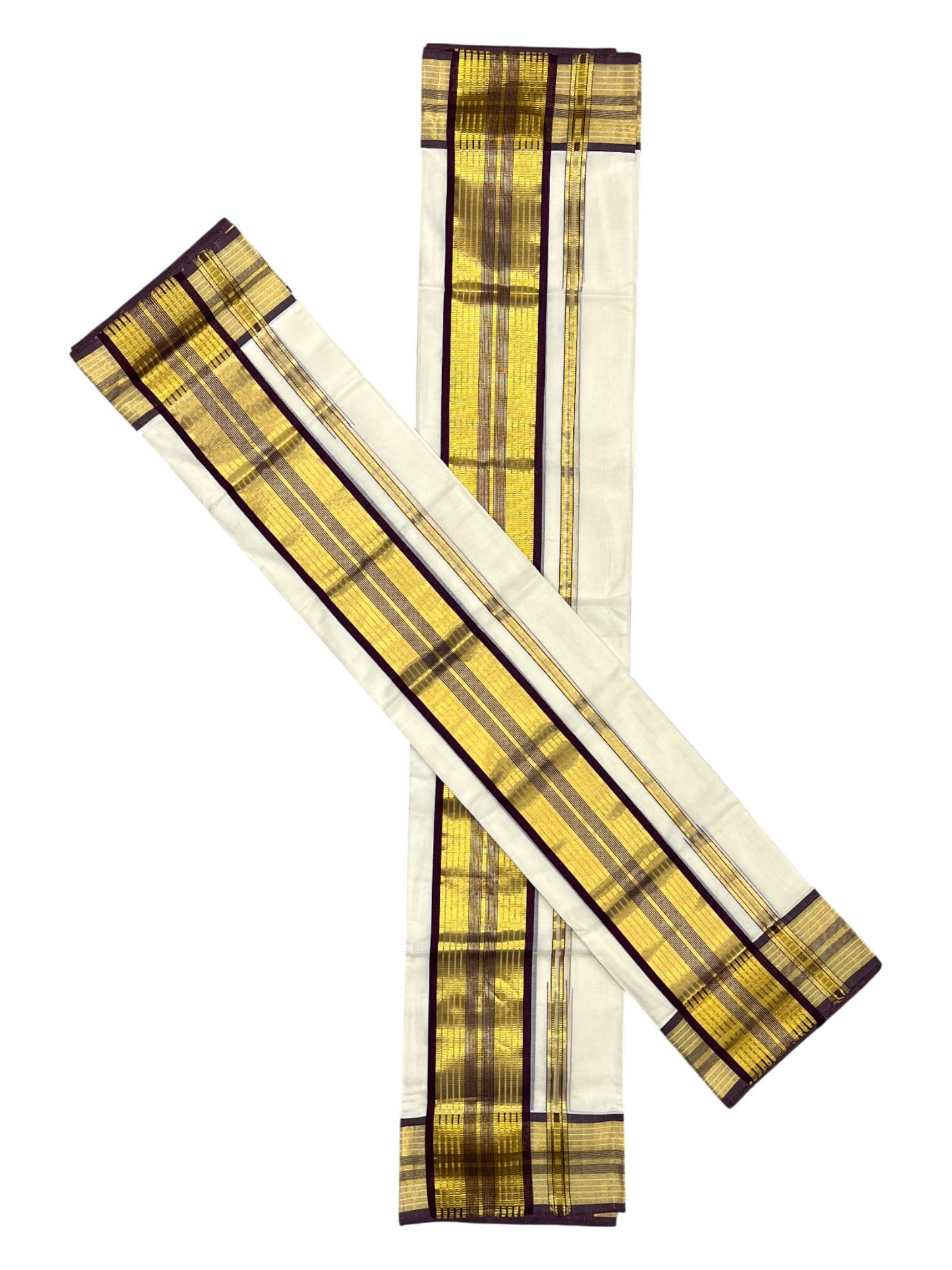 Southloom Premium Handloom Set Mundu with Kasavu Purple and Golden Border (2.80 Mtr)