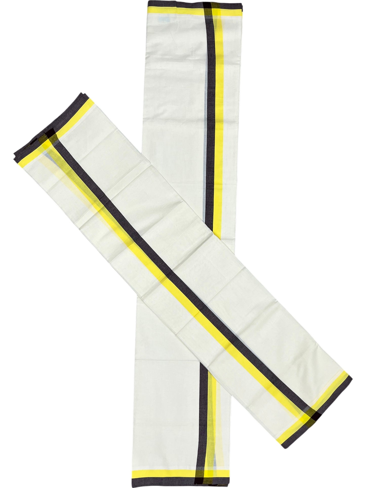 Southloom Pure Cotton Kerala Single Mulloth Set Mundu (Mundum Neriyathum) Yellow And Brown Border in 2.80 mtrs