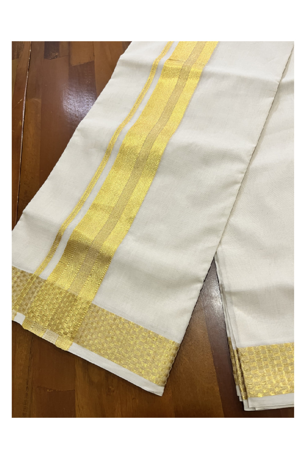 Southloom Super Premium Balaramapuram Unakkupaavu Handloom Double Wedding Mundu with Kasavu Border (Vishu 2024 Collection)