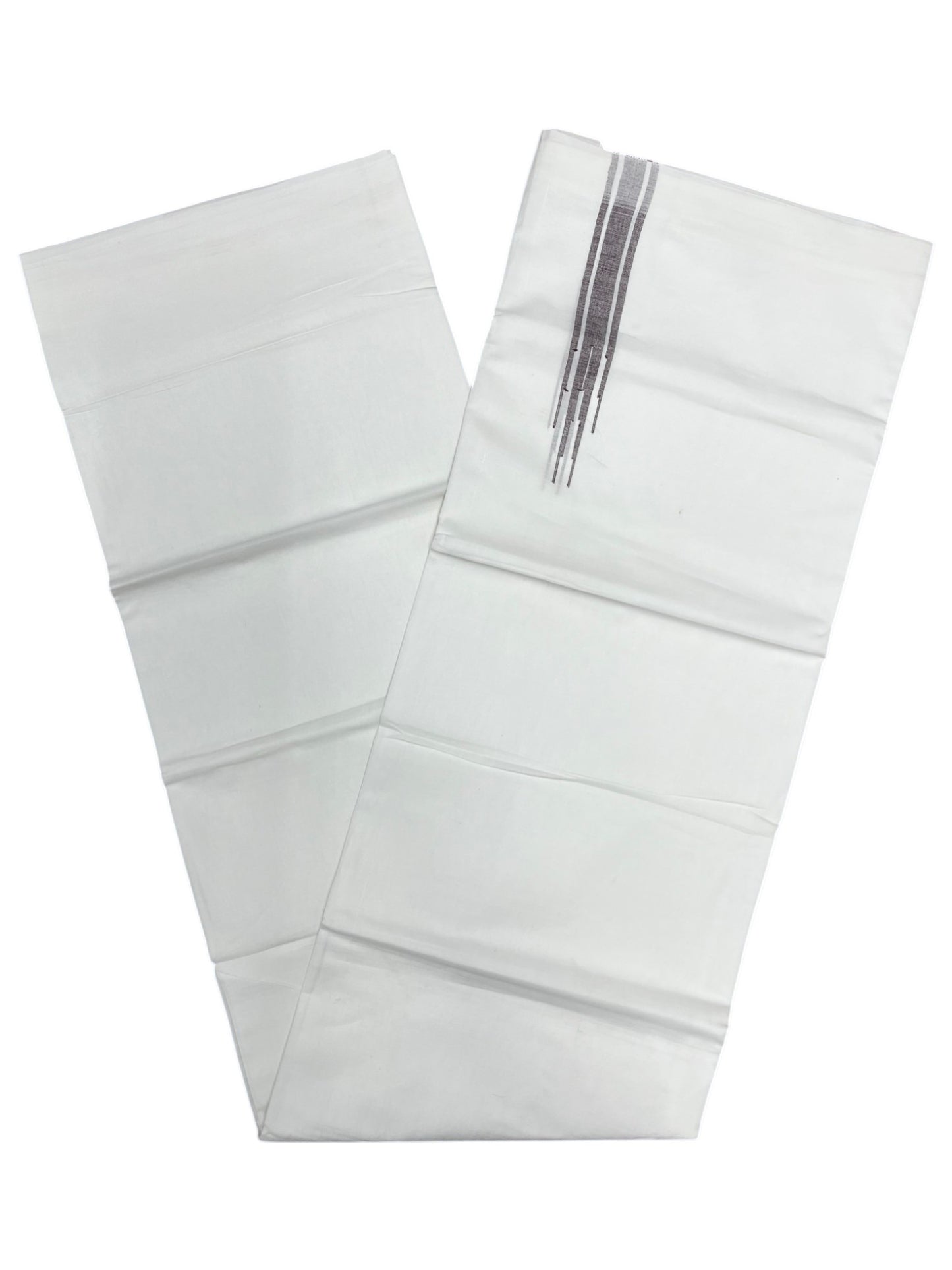 Southloom Pure White Cotton Double Mundu with Purple Chuttikara (South Indian Dhoti)