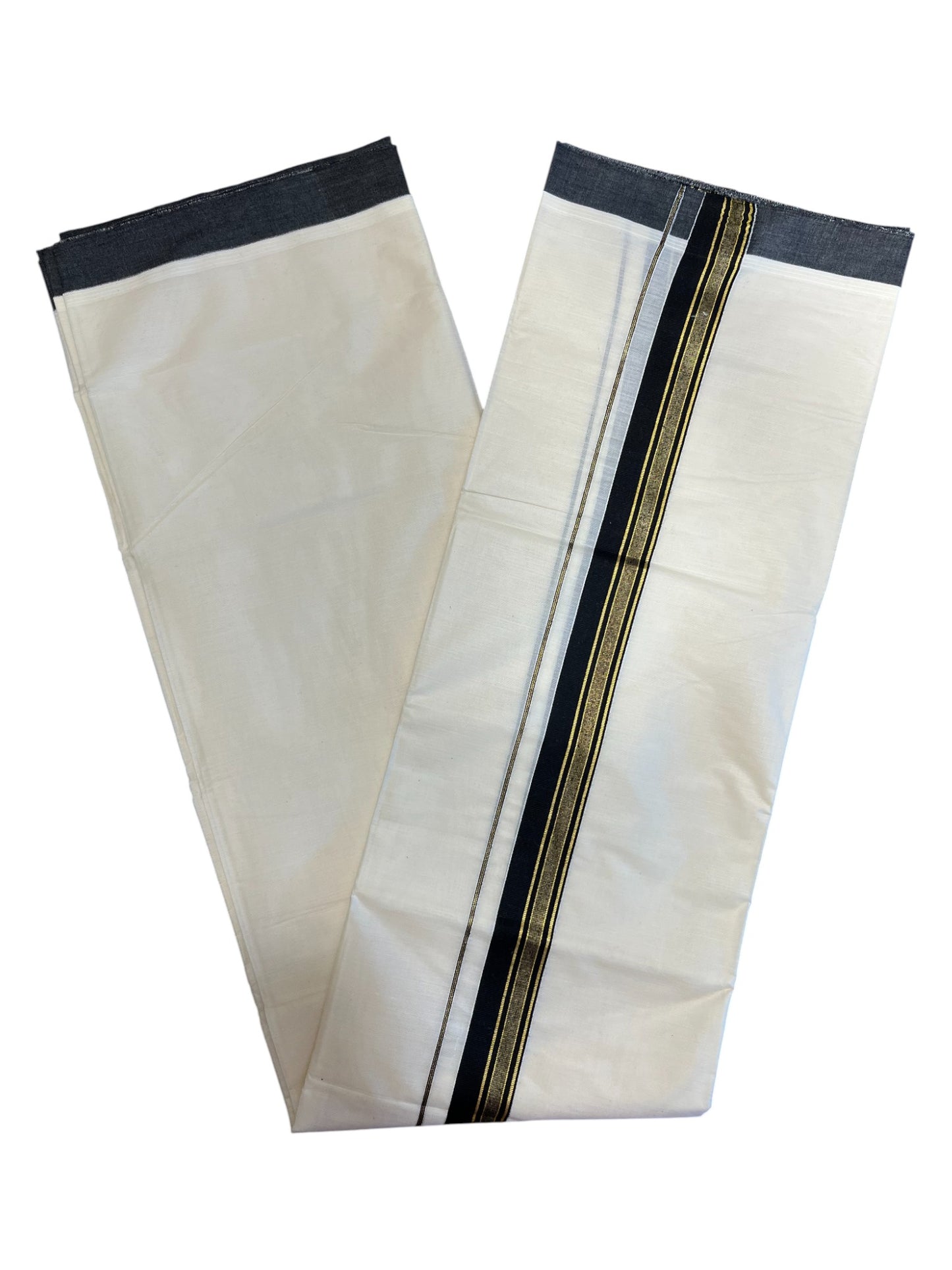 Southloom Pure Cotton  Double Mundu With Gold Kasavu & Black Border (South Indian Kerala Dhoti)
