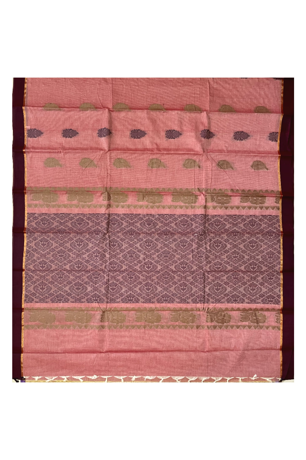 Southloom Cotton Red Saree with Woven Butta Works on Body and Pallu