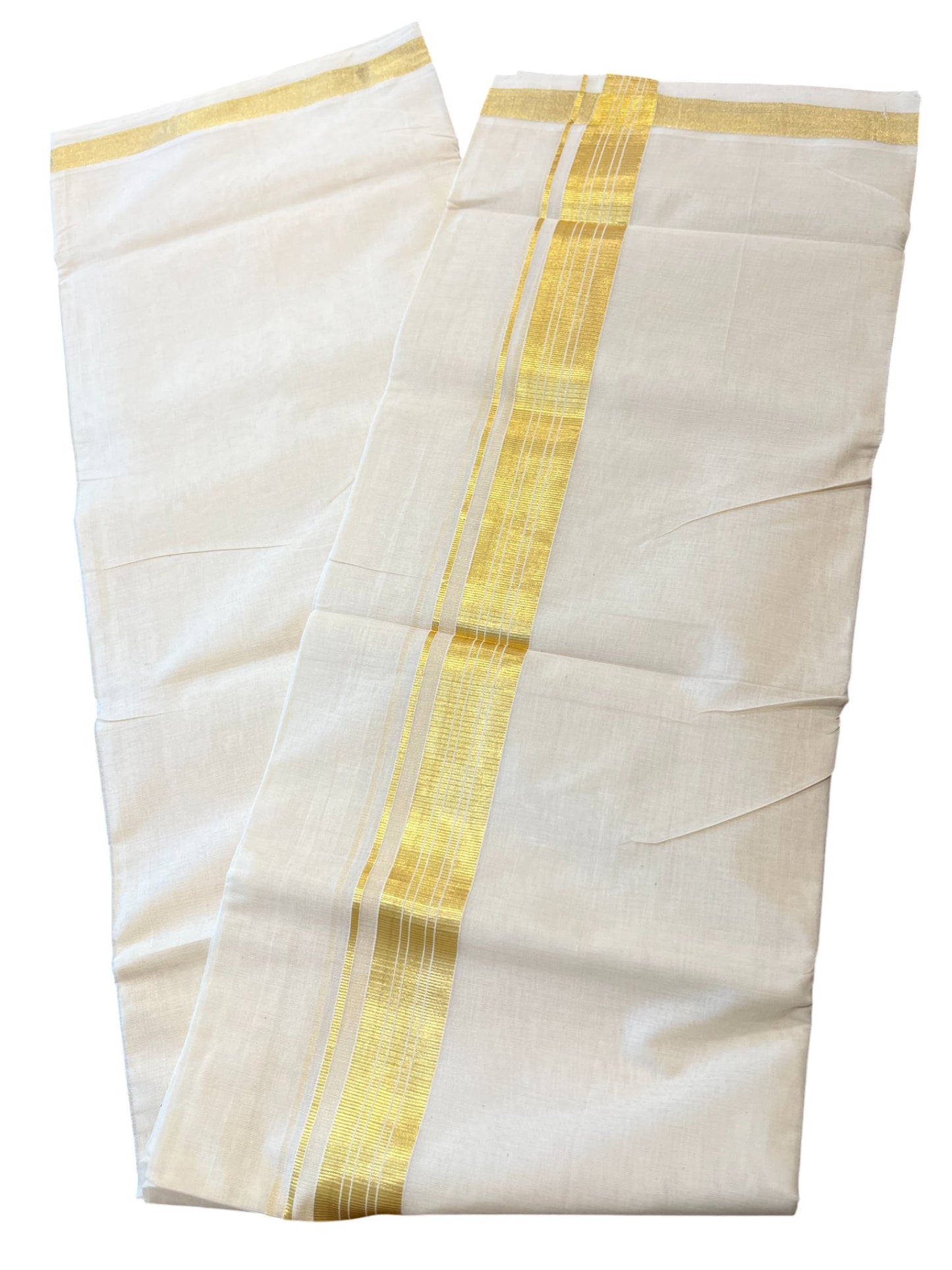 Southloom Premium Handloom Cotton Double Mundu with Gold Kasavu