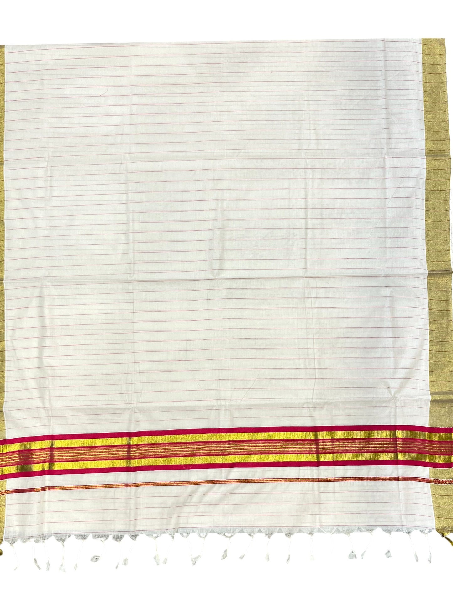 Southloom Kerala Cotton Kasavu Saree with Gold And Pink Lines on Body SL331