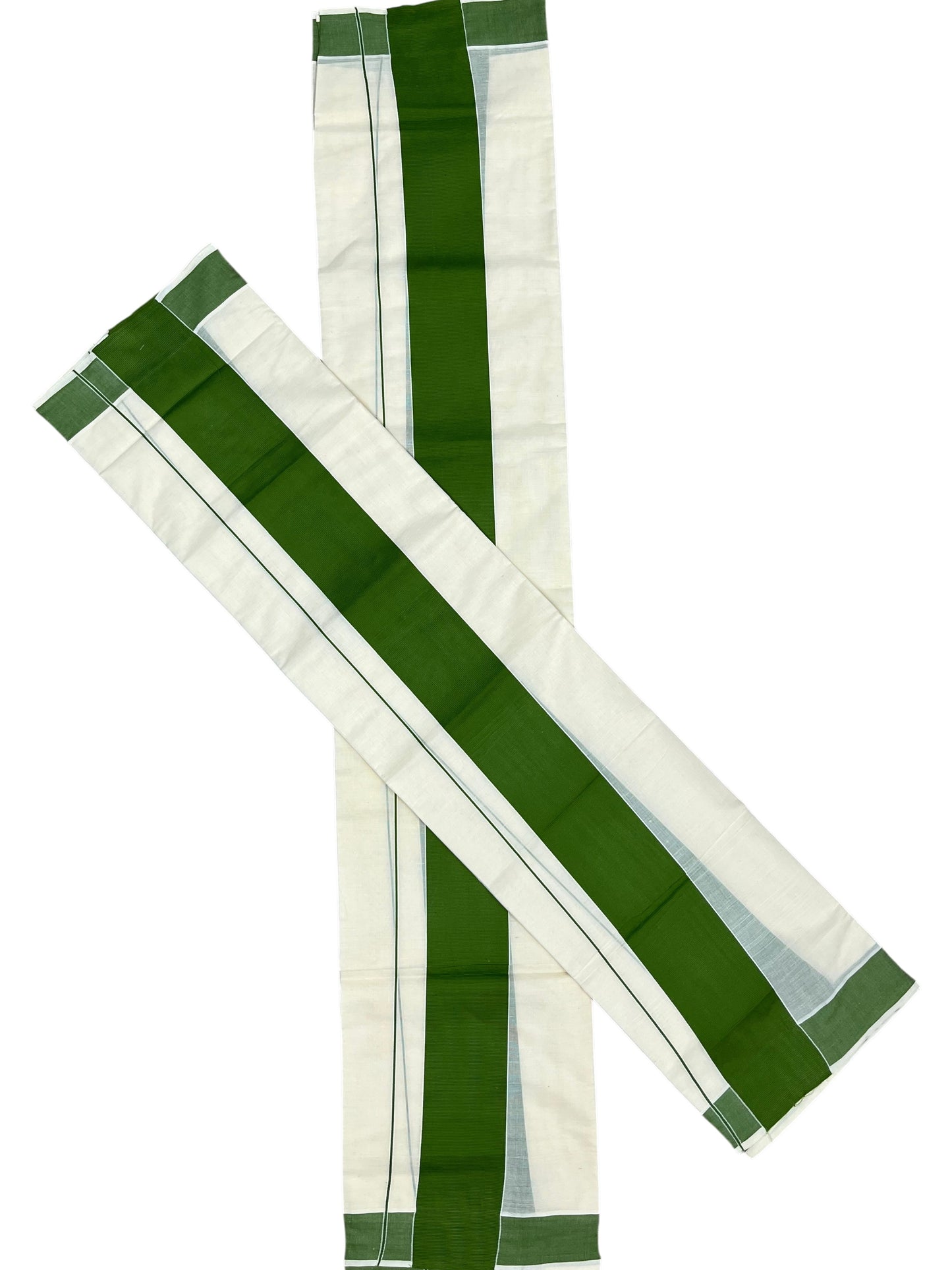 Southloom Kerala Cotton Set Mundu (Mundum Neriyathum) with Kasavu and Green Border