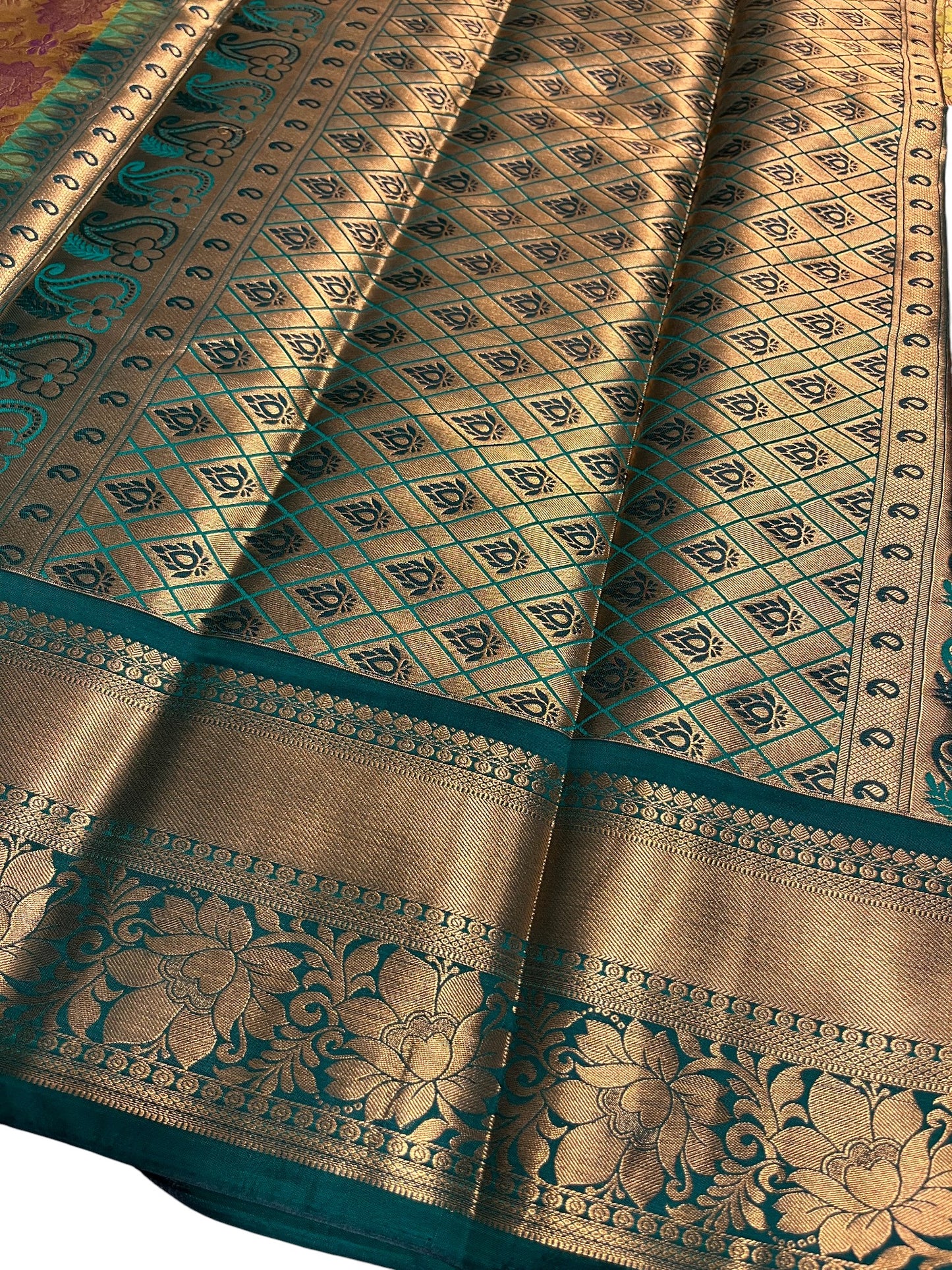 Southloom Banarasi Semi Silk Saree with Floral Zari Work Across Body (Yellow & Green)