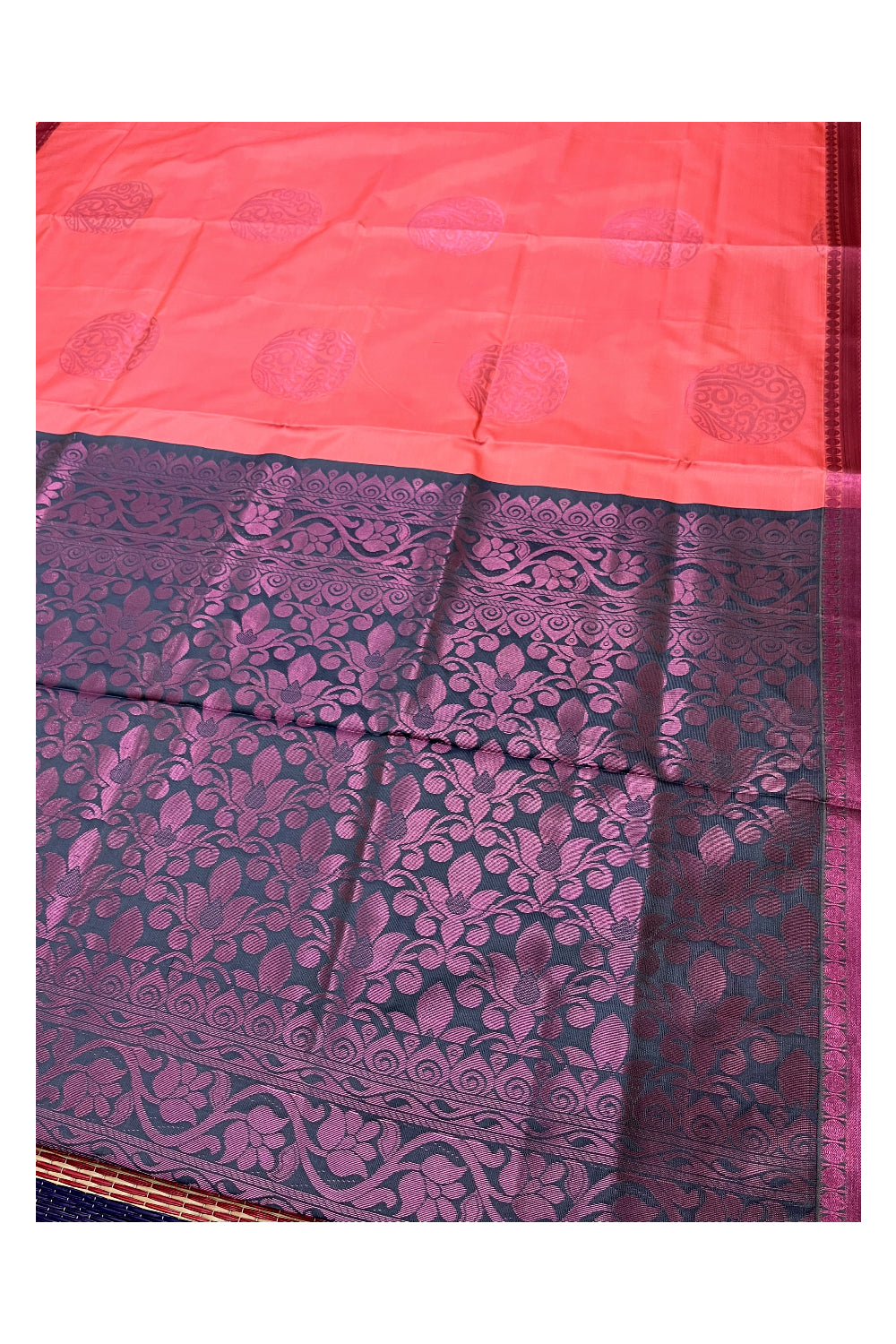 Southloom Soft Silk Peach Designer Woven Saree with Heavy Work on Pallu