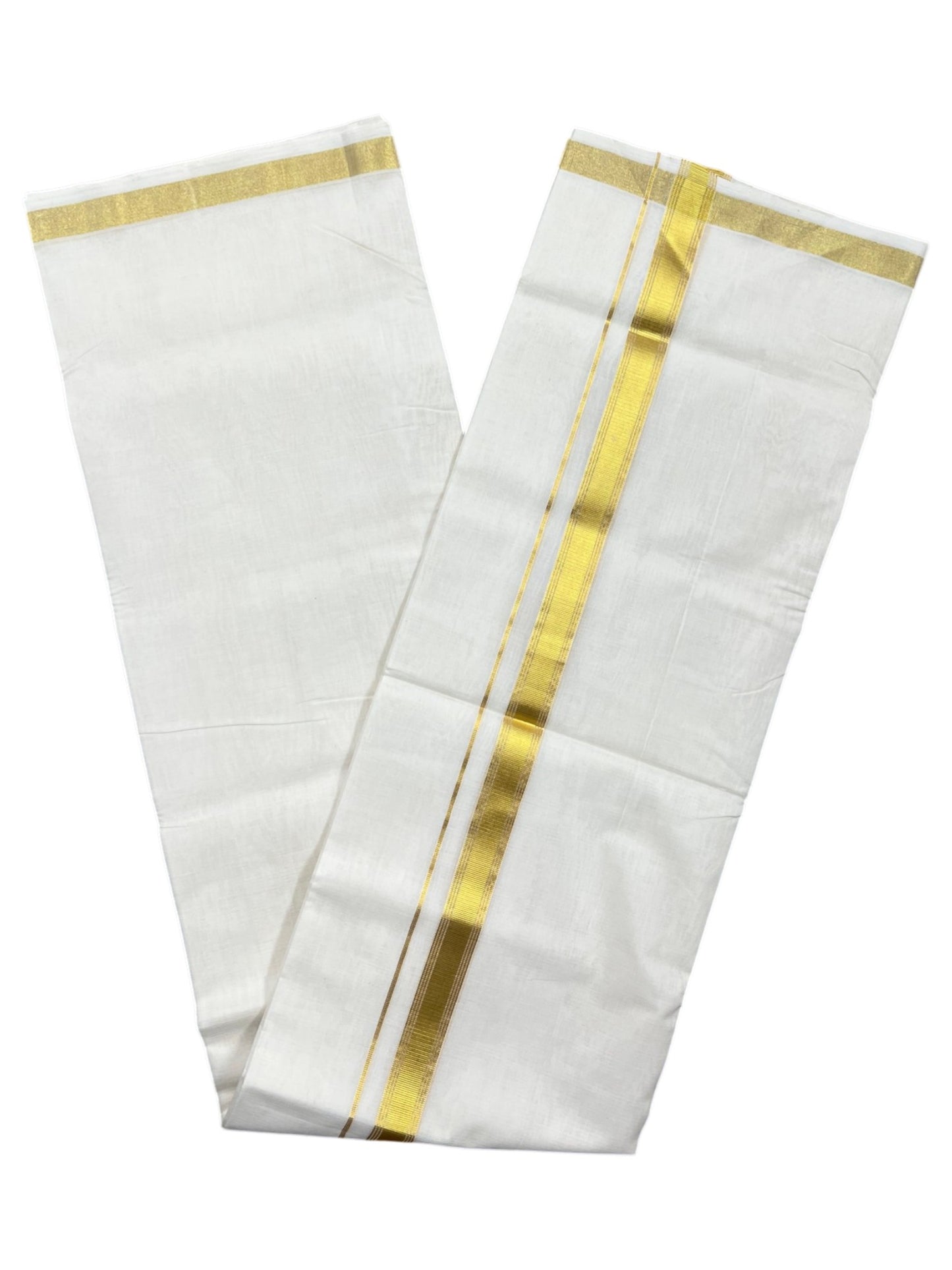 Southloom Premium Handloom Cotton Double Mundu with Gold Kasavu Border