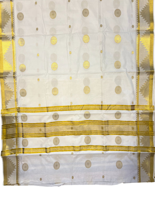 Southloom Cotton Kasavu Saree with Woven Butta Works Across Body and Temple Border