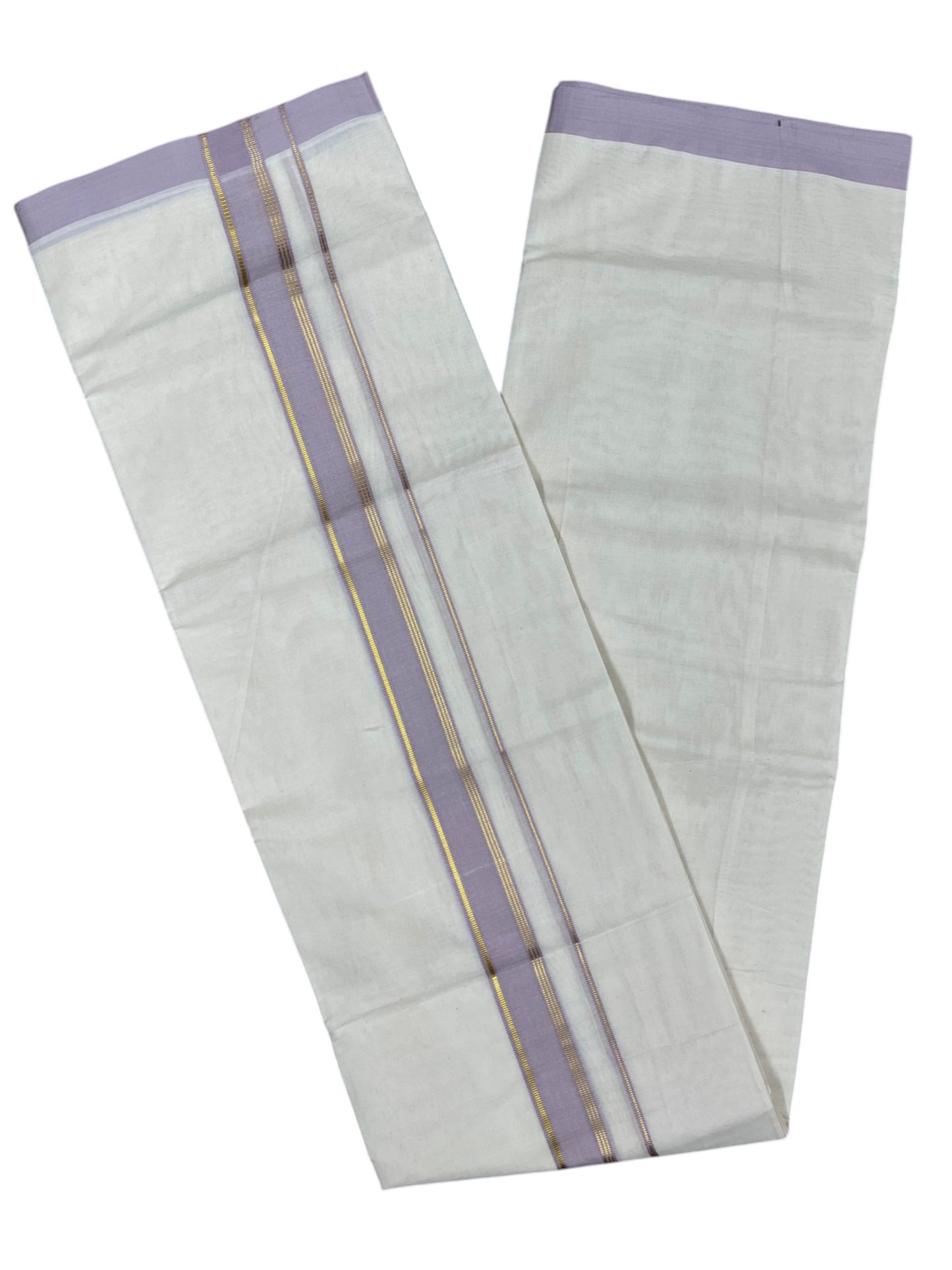 Southloom Pure Cotton Mundu with Gold Lines and Lavander Border (South Indian Kerala Dhoti)