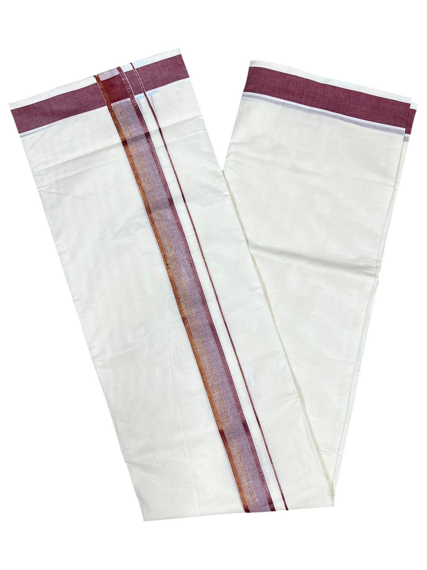 Southloom Kerala Pure Cotton Double Mundu with Maroon Border (South Indian Dhoti)