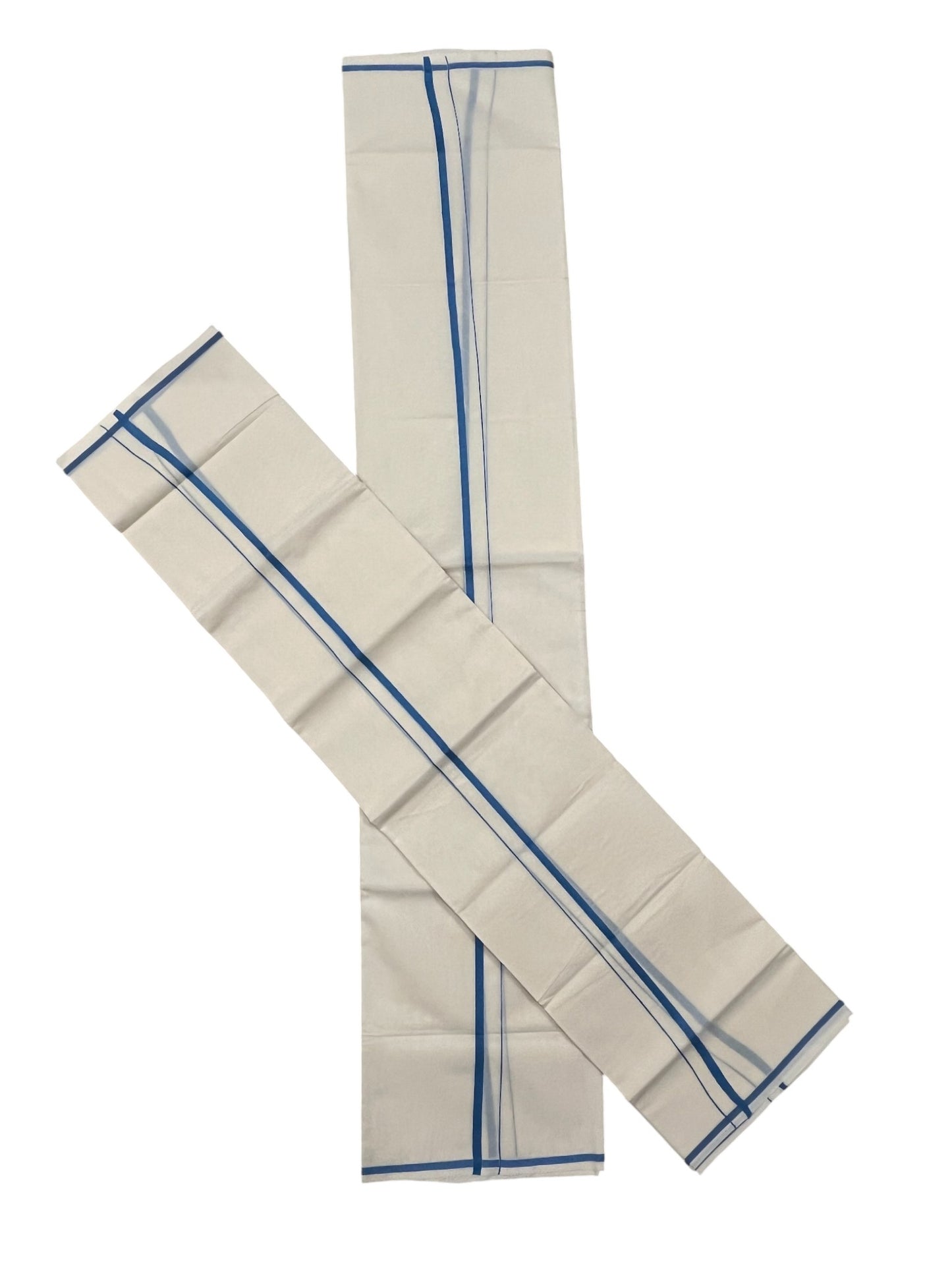 Kerala Cotton Mundum Neriyathum Single (Set Mundu) with Blue Puliyilakkara 2.80Mtrs