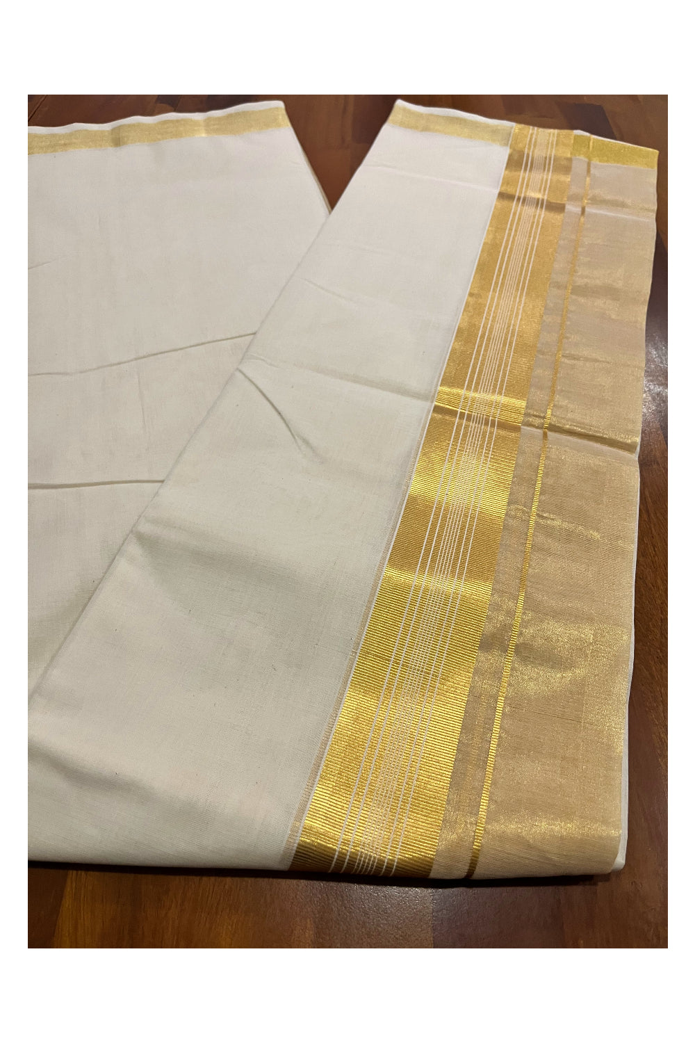 Southloom Premium Handloom Pure Cotton Wedding Mundu with Tissue Kasavu on Border (South Indian Kerala Dhoti)