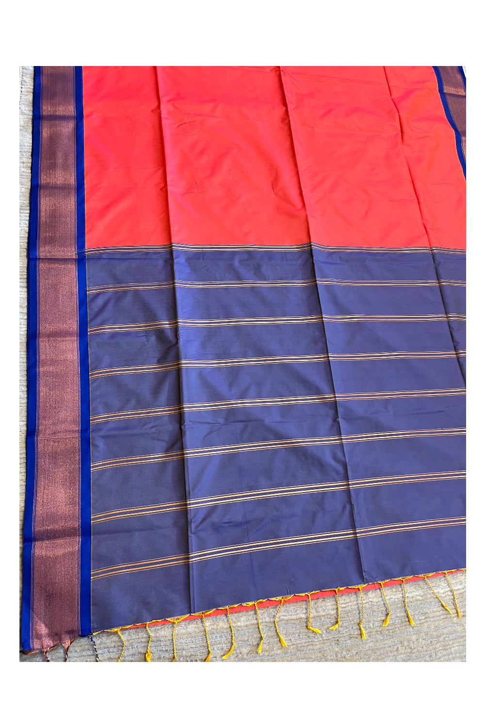 Southloom South Silk Pattu Saree With Orange Body and Blue Pallu