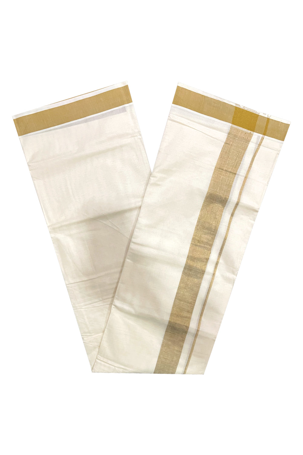 Pure Cotton Kerala Double Mundu with Light Brown Kasavu Kara (South Indian Kerala Dhoti)