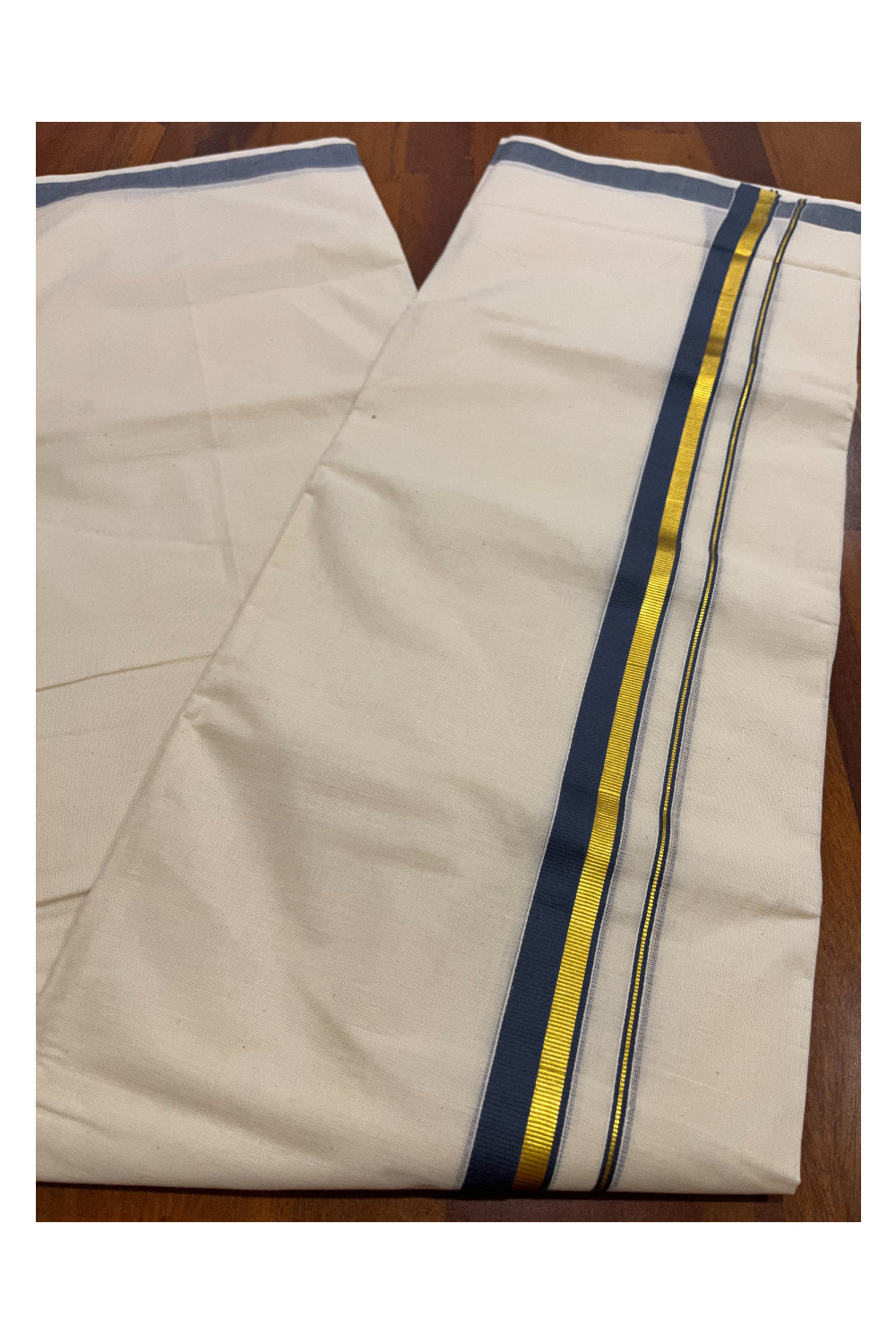 Pure Cotton Mundu with Grey and Kasavu Border (South Indian Kerala Dhoti)