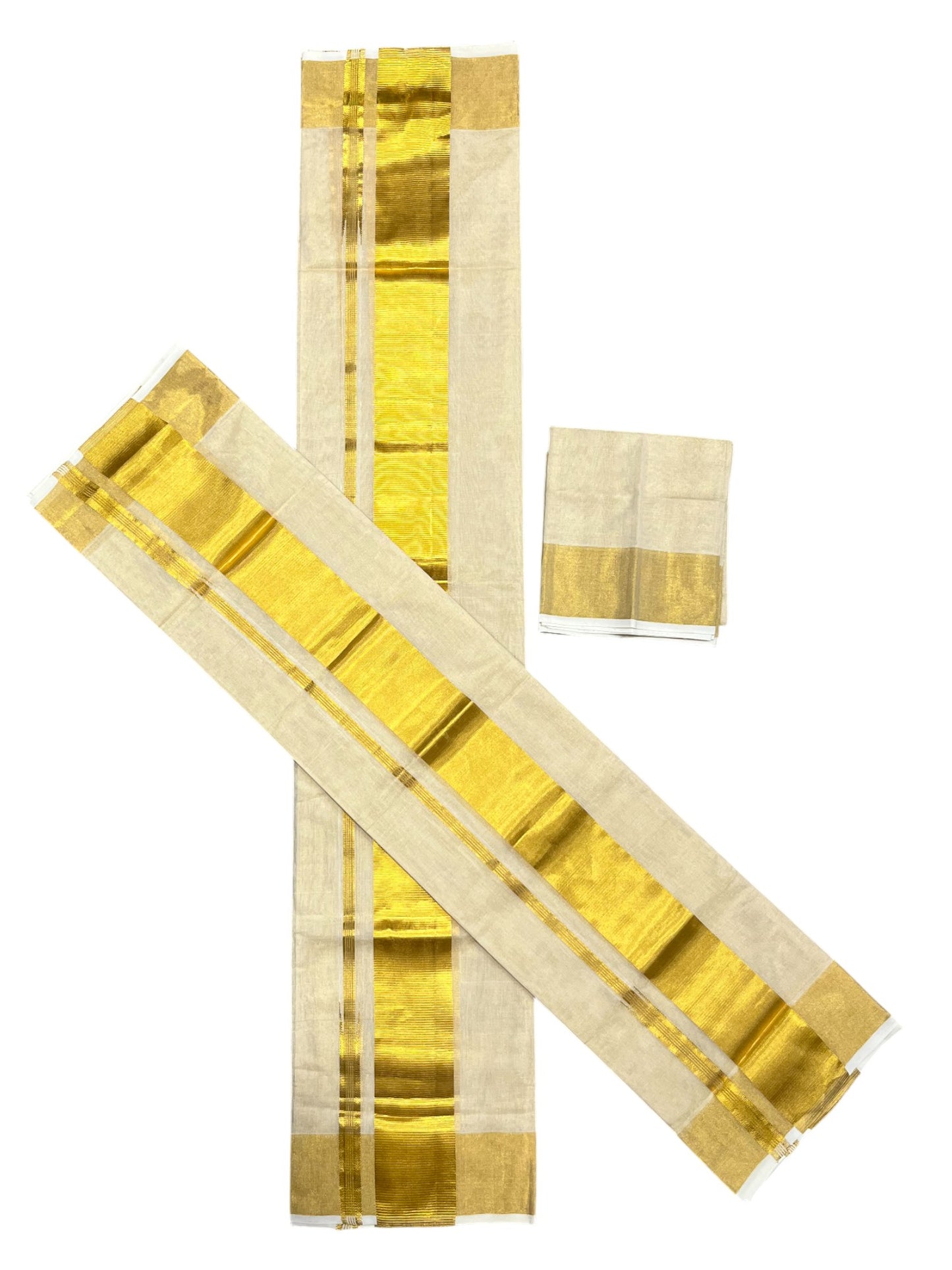 Southloom Premium Handloom Set Mundu with Kasavu and Golden Border (2.80 Mtr)