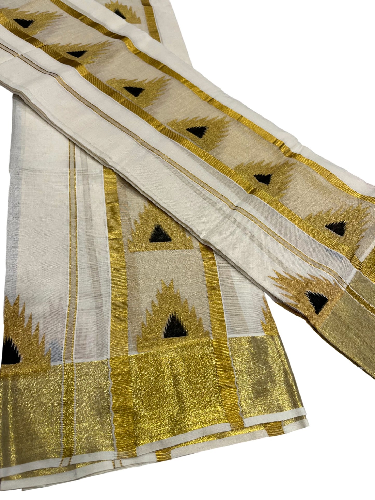 Southloom Kerala Cotton Single Set Mundu (Mundum Neriyathum) with Tample Design 2.80Mtrs