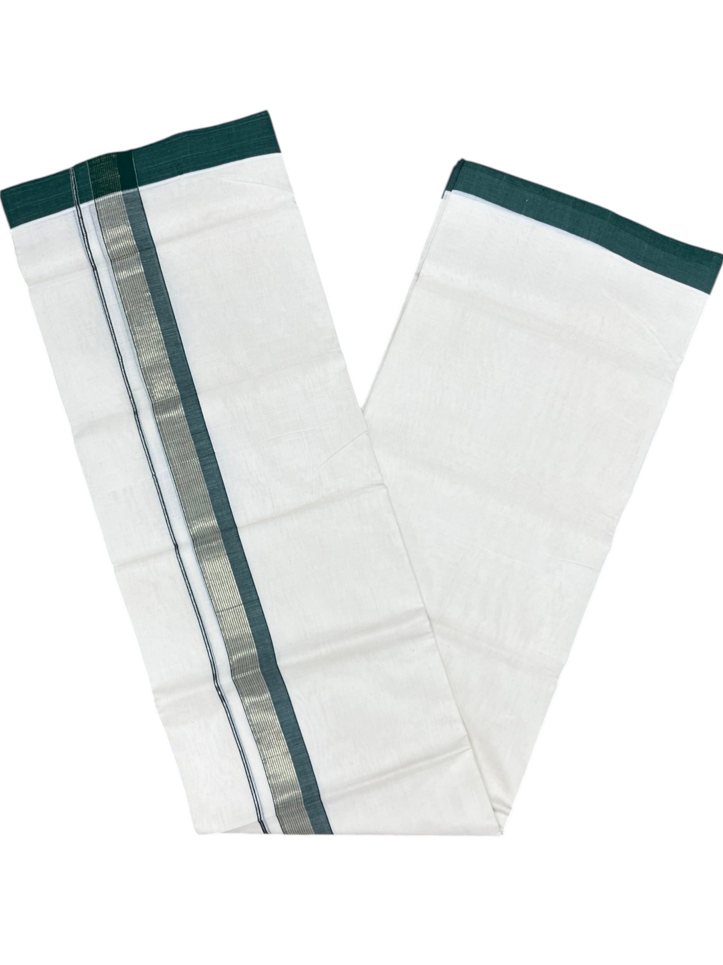 Southloom Unakkupaavu Premium Handloom Cotton Double Mundu with Gold Kasavu and Green Border