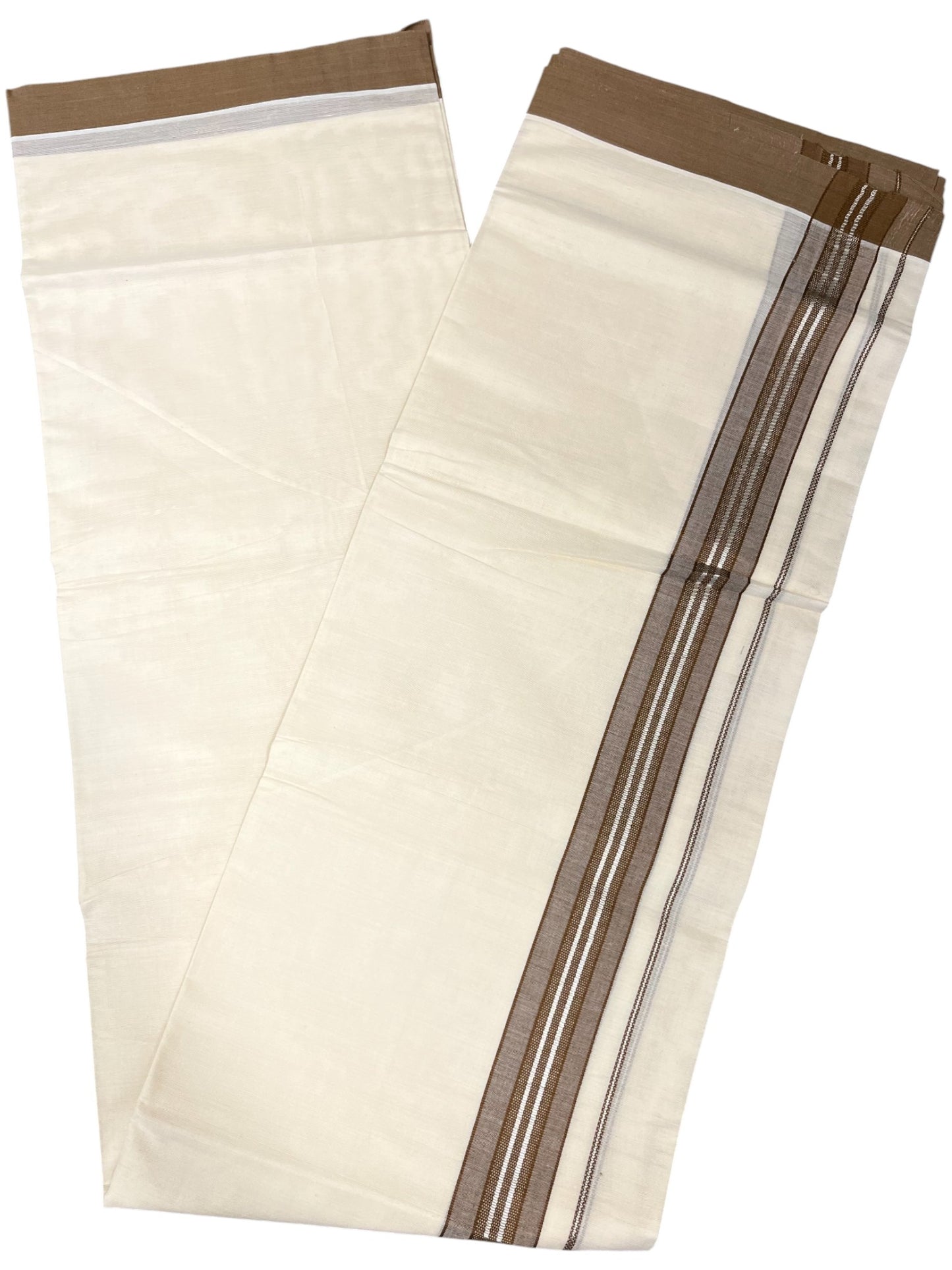Southloom Kerala Pure Cotton Double Mundu with Brown And  Silver Lines Border (South Indian Dhoti)