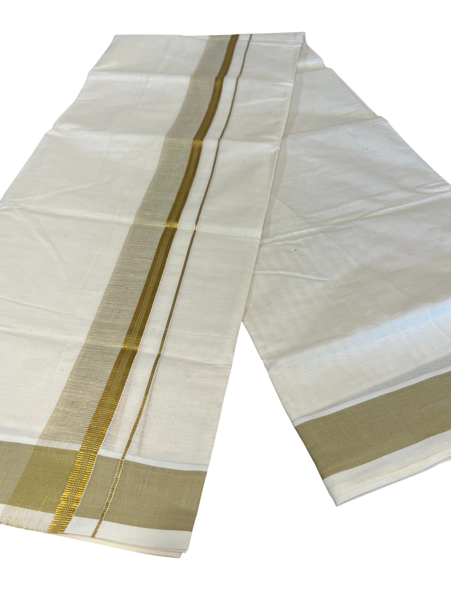 Southloom Pure Cotton Mundu with Beige Lines and Beige Border (South Indian Kerala Dhoti)