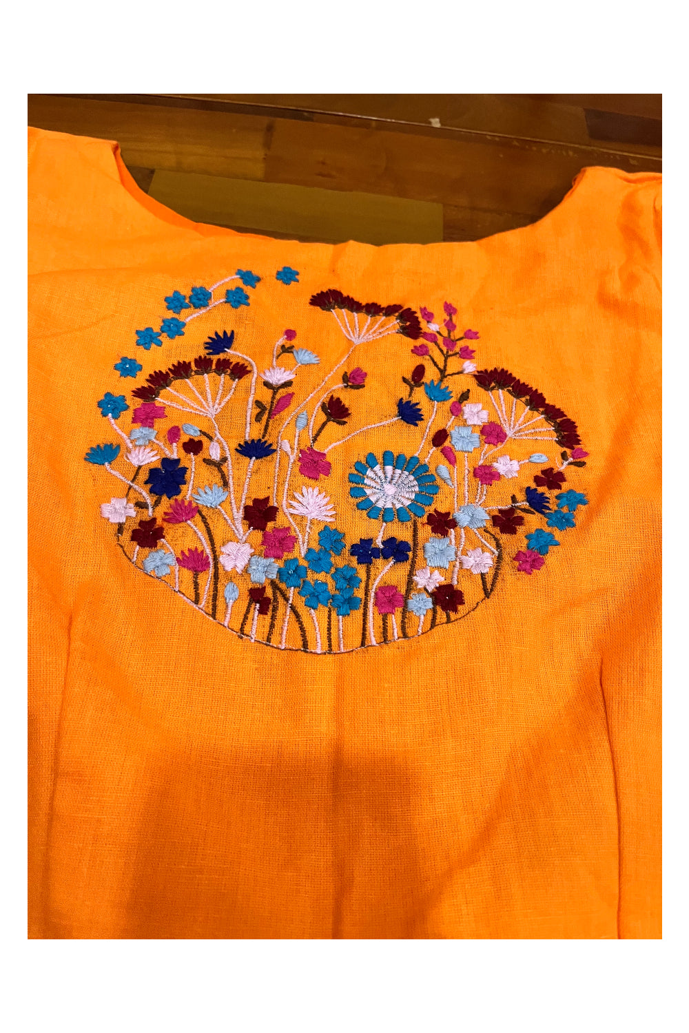 Southloom Orange Ready Made Blouse With Hand Embroidery Works