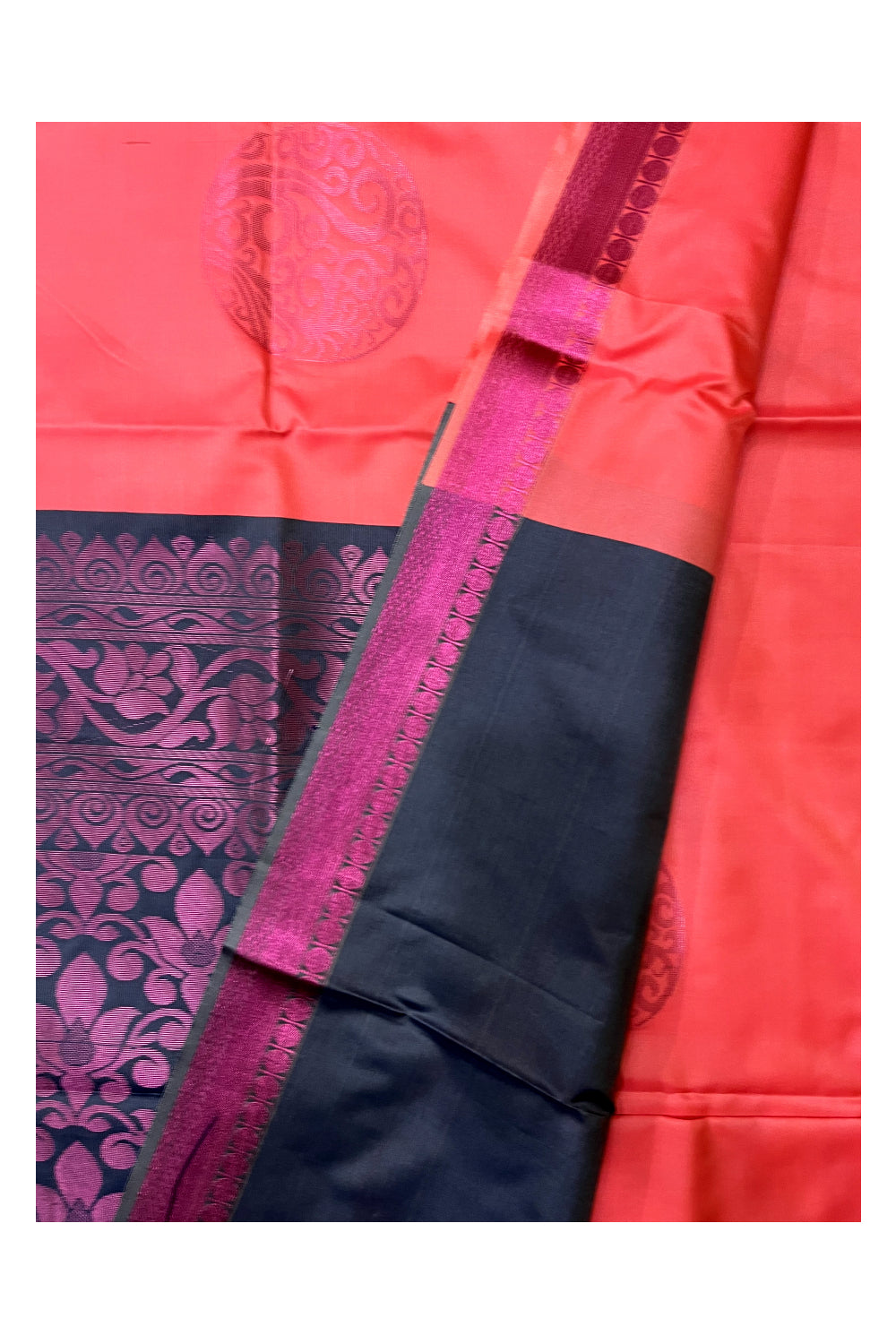 Southloom Soft Silk Peach Designer Woven Saree with Heavy Work on Pallu