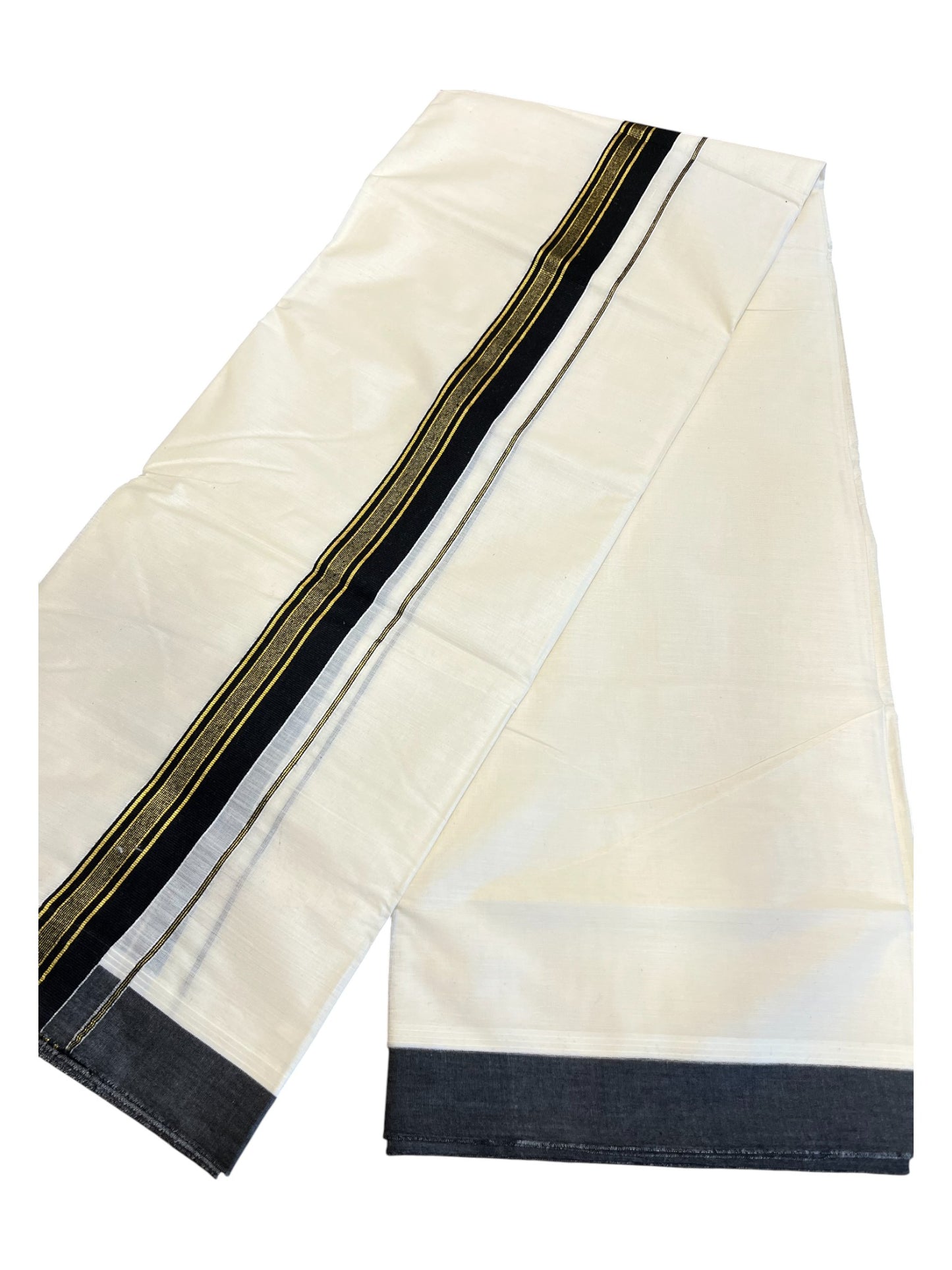 Southloom Pure Cotton Double Mundu With Gold Kasavu & Black Border (South Indian Kerala Dhoti)