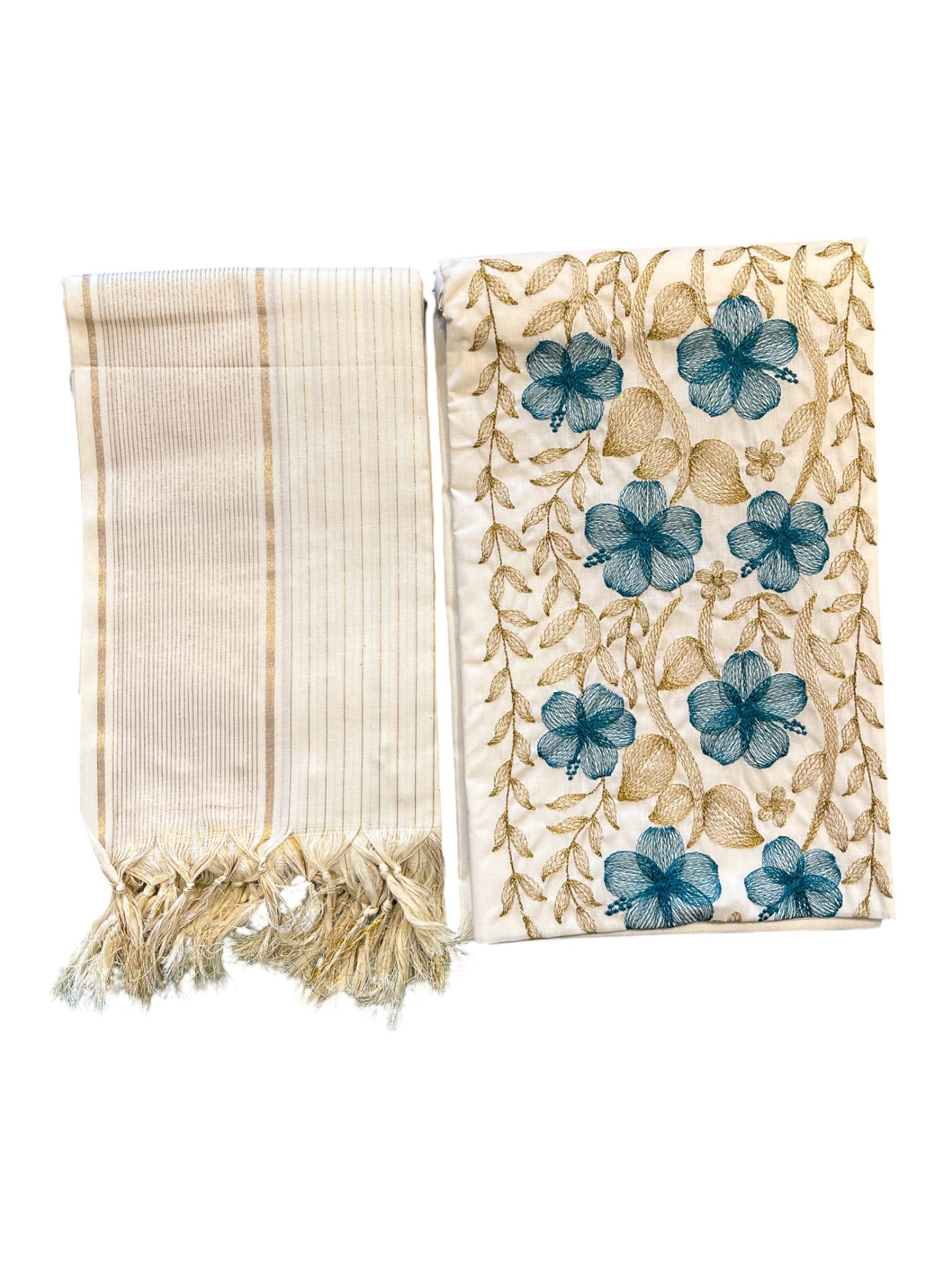 Southloom™ Cotton Churidar Salwar Suit Material with  Blue Embroidery Work (include Lines Shawl / Dupatta)