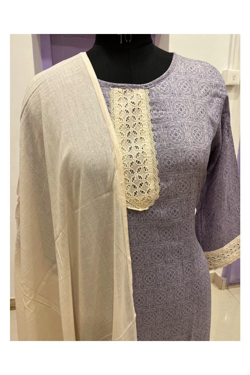 Southloom Stitched Semi Silk Salwar Set in Light Violet Prints