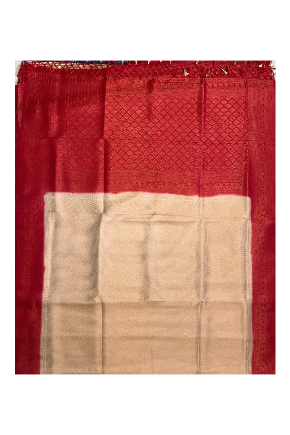 Southloom Soft Silk Beige Designer Saree with Red Border